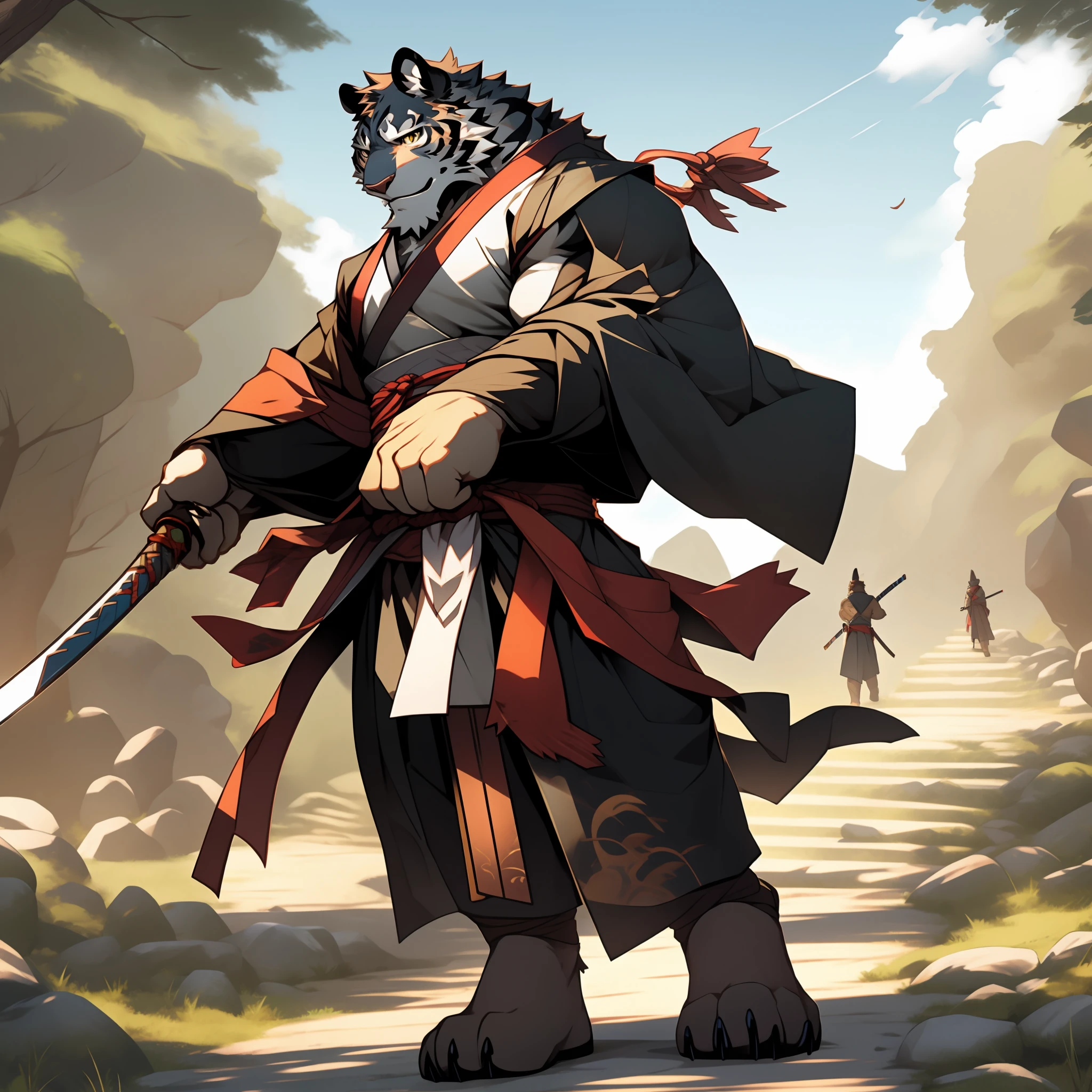 White tiger, katana, katana, muscle, furry