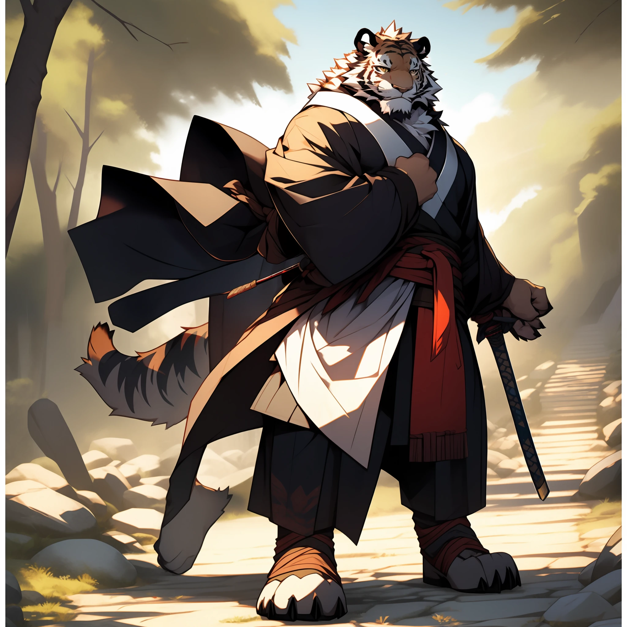 White tiger, katana, katana, muscle, furry