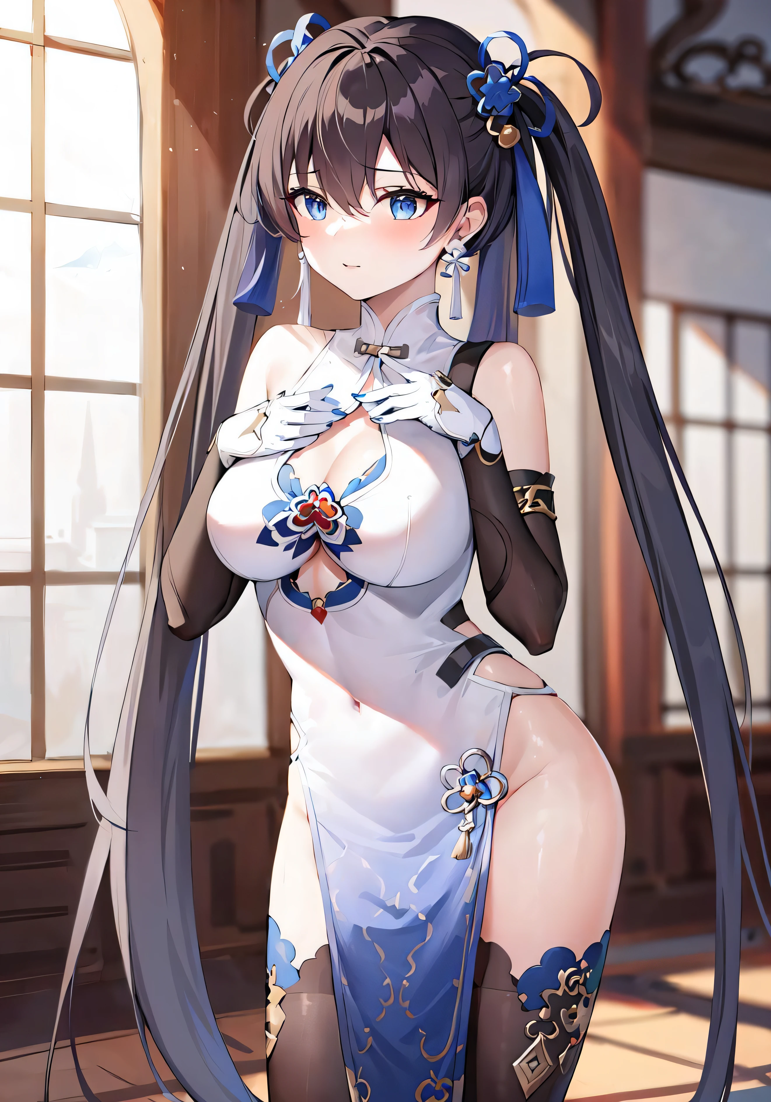 masterpiece, best quality, high resolution,
1girl, solo, 1st, YulanChinaDress, gloves,