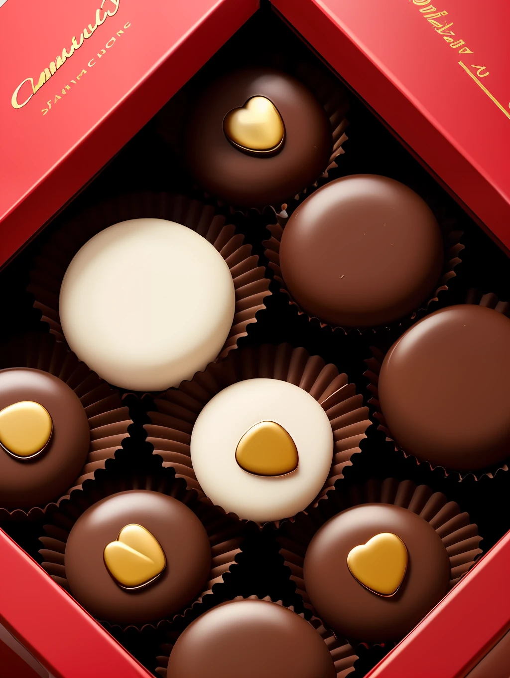 Masterpiece, Minimalism, close-up top view, product close-up photo extremely detailed, luxury candy box with Belgium assorted chocolate candies inside, 8k, uhd
