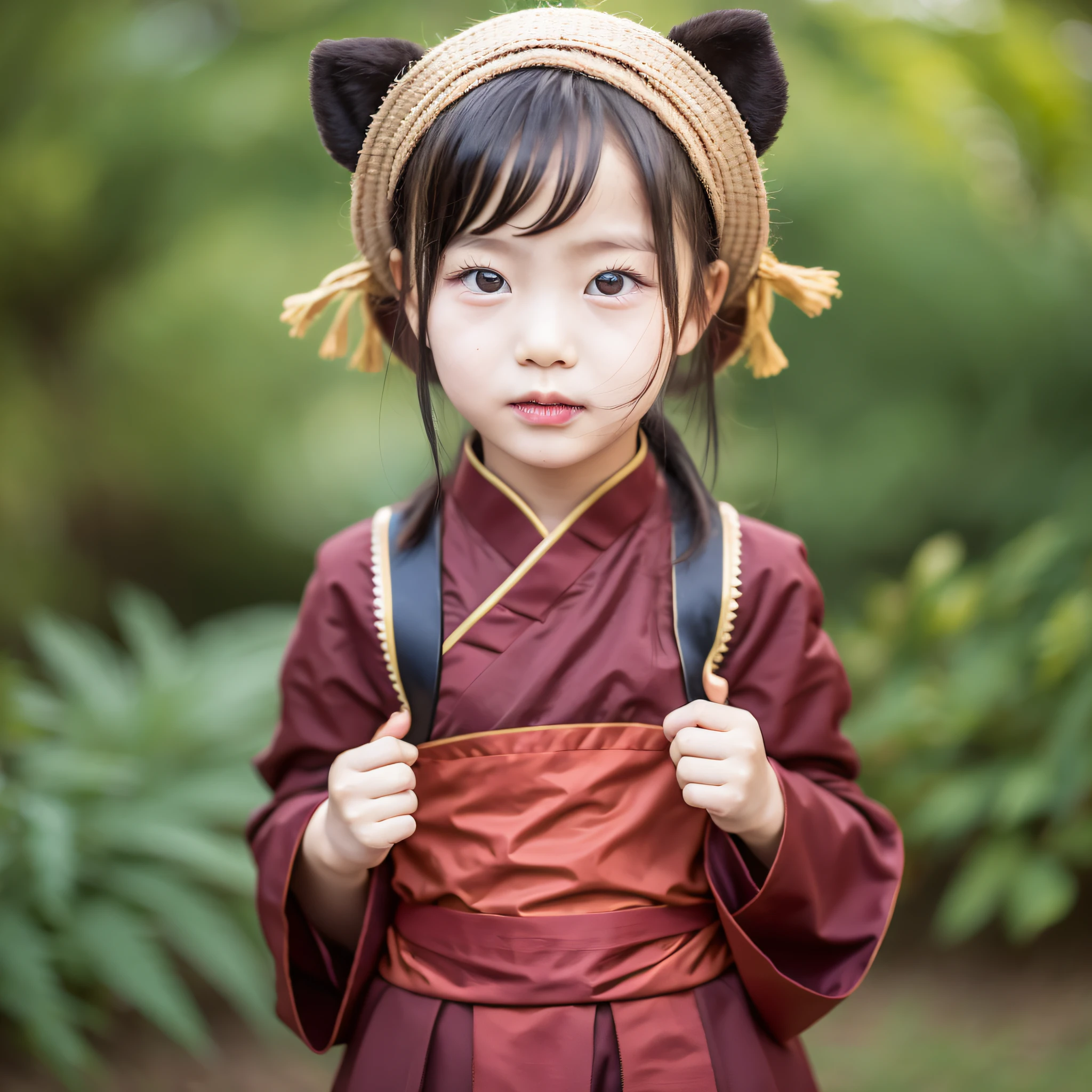 3-6  Chinese girl, wearing loose monk costume, facing the camera, blurring the background