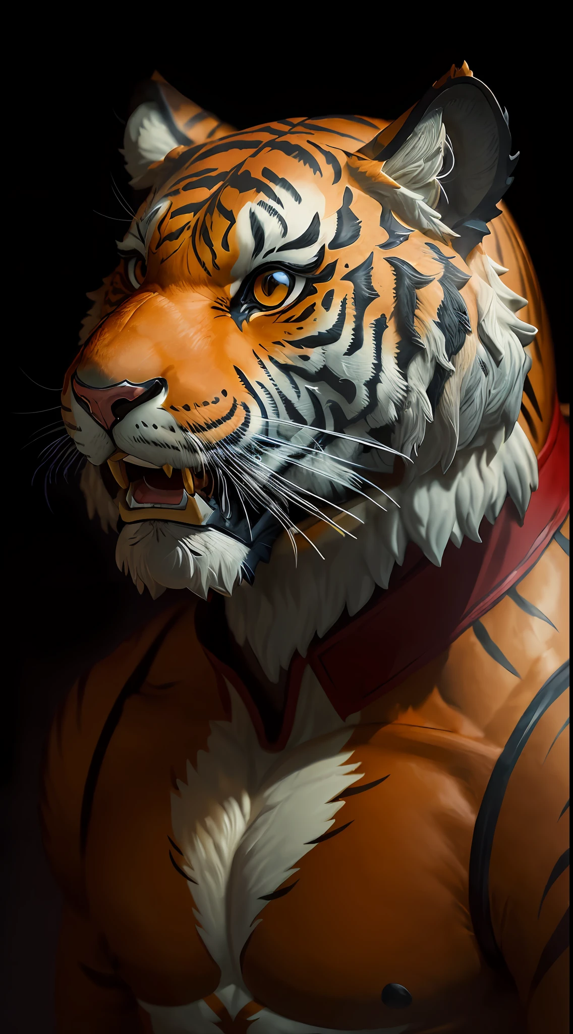 An anthropomorphic tiger, male, fluffy, cute, figurine version, portrait, facing the viewer, smiling, disdainful --auto