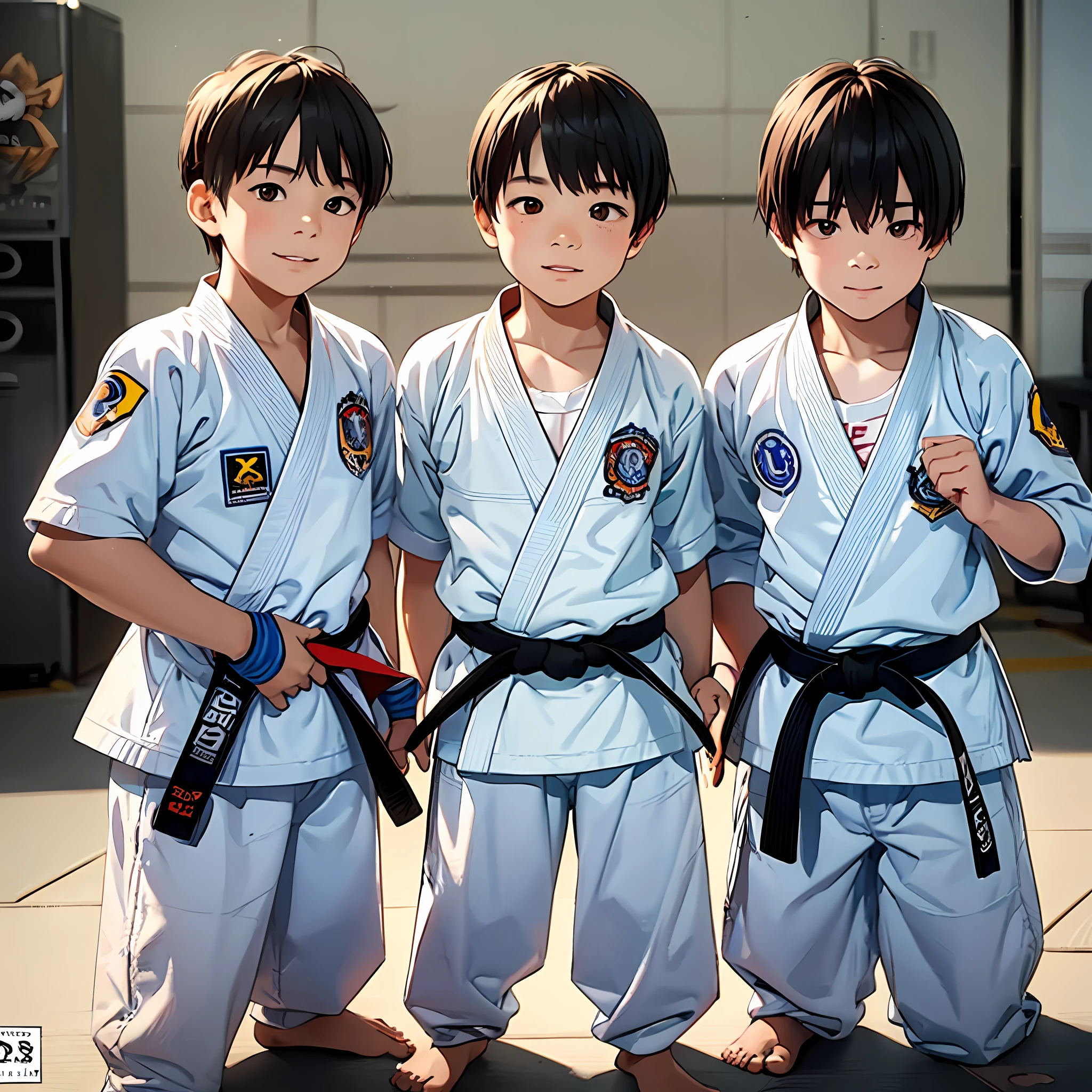 There are three boys Dave, David and David, three young brothers, enter the jiu-jitsu academy. They are excited and curious to start their journey in martial arts, they are very different, Dave and David, children, child, 5 years and 6 years, David is , taken with Sony Alpha 9