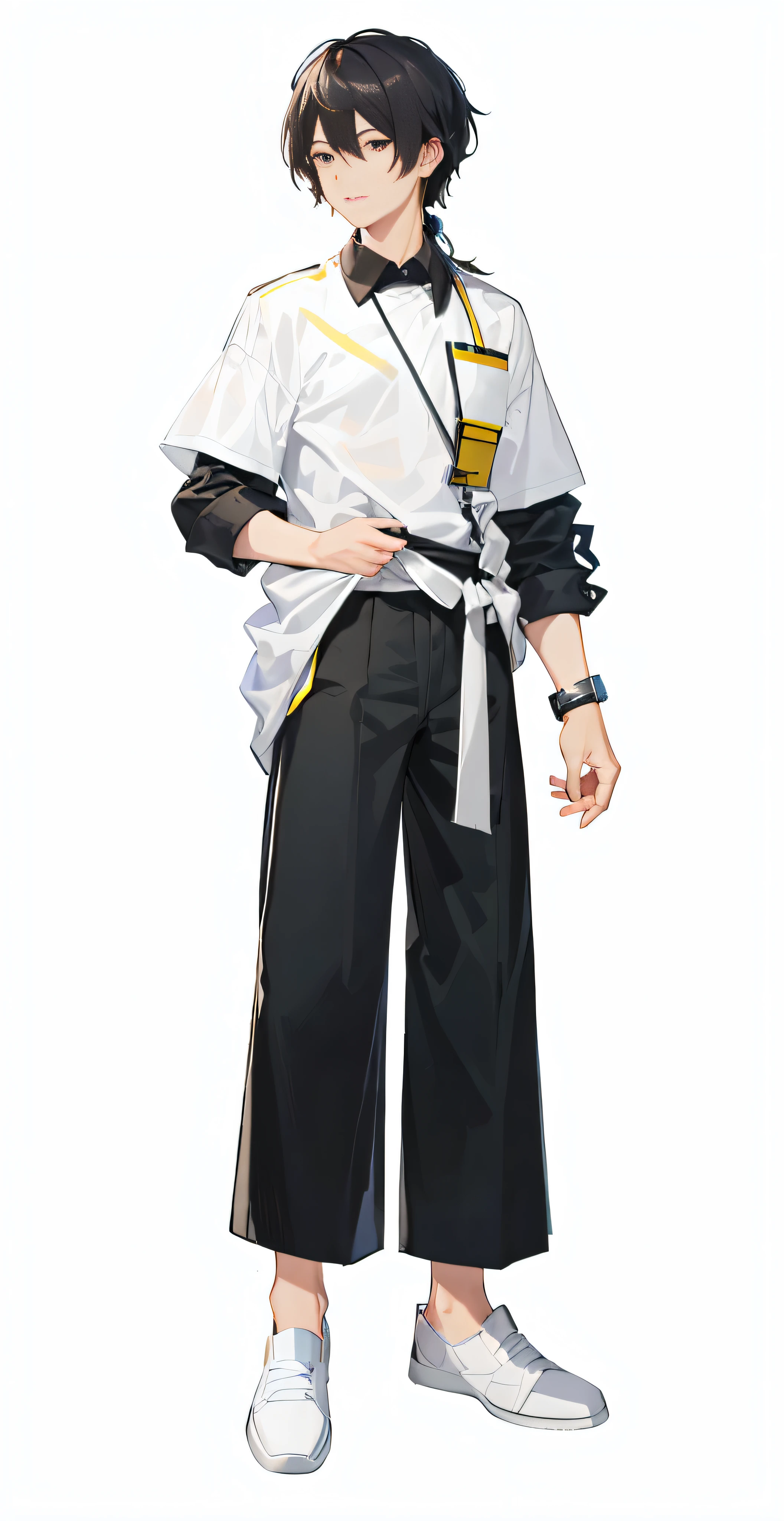 anime - style image of a man in a white shirt and black pants, single character full body, from girls frontline, anime full body illustration, official character art, official character illustration, full body illustration, full body single character, full-body character portrait, male anime character, ( ( character concept art ) ), character full body portrait, full body character portrait