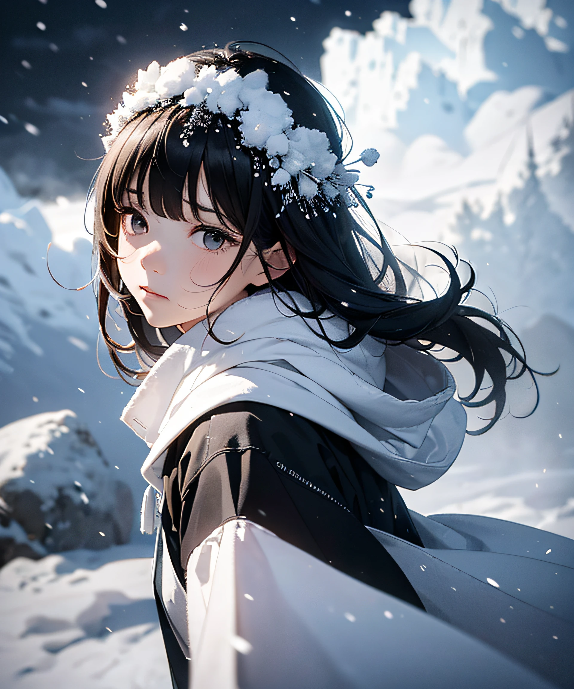 Masterpieces, (Illusion: 1.5), Ghost of a Beautiful Woman, White Costume, ((Death Costume)), (Sutra Mail), (Triangular Hood on the Forehead), (Kimono)), Monochrome, (Snowy Forest), (Dream: 1.5), Scary Dream, ((Dense Fog: 1.8)), ((Fog so thick that it is difficult to see)), Dry Ice, (((Coming out of dense fog: 1.8))), ((Image born from thick fog: 1.8)))), (Fog Dissipation: 1.5), ( Snow Storm: 1.5), In the Deep Forest, (Snow Falling: 1.5), (Anger), (Sad), (Melancholy), Beautiful Snow Woman, Beautiful and Beautiful, (Sea of Clouds)), ((Above the Clouds)), Night, (Pitch Black Darkness), (Snow Reflection Light), Black Hair Long, Hair Gloss, Snowflake, Snowflake Hair Ornament, Snow Mountain, Full Body, Black Hair Flying in the Wind, ((((Cloudy)))), Jet Black, (White Sigh: 1.5), Sigh becomes a Snowstorm, Foot, ( Snow smoke hides your feet: 1.5), snow smoke, (sigh: 1.5), 18 years old