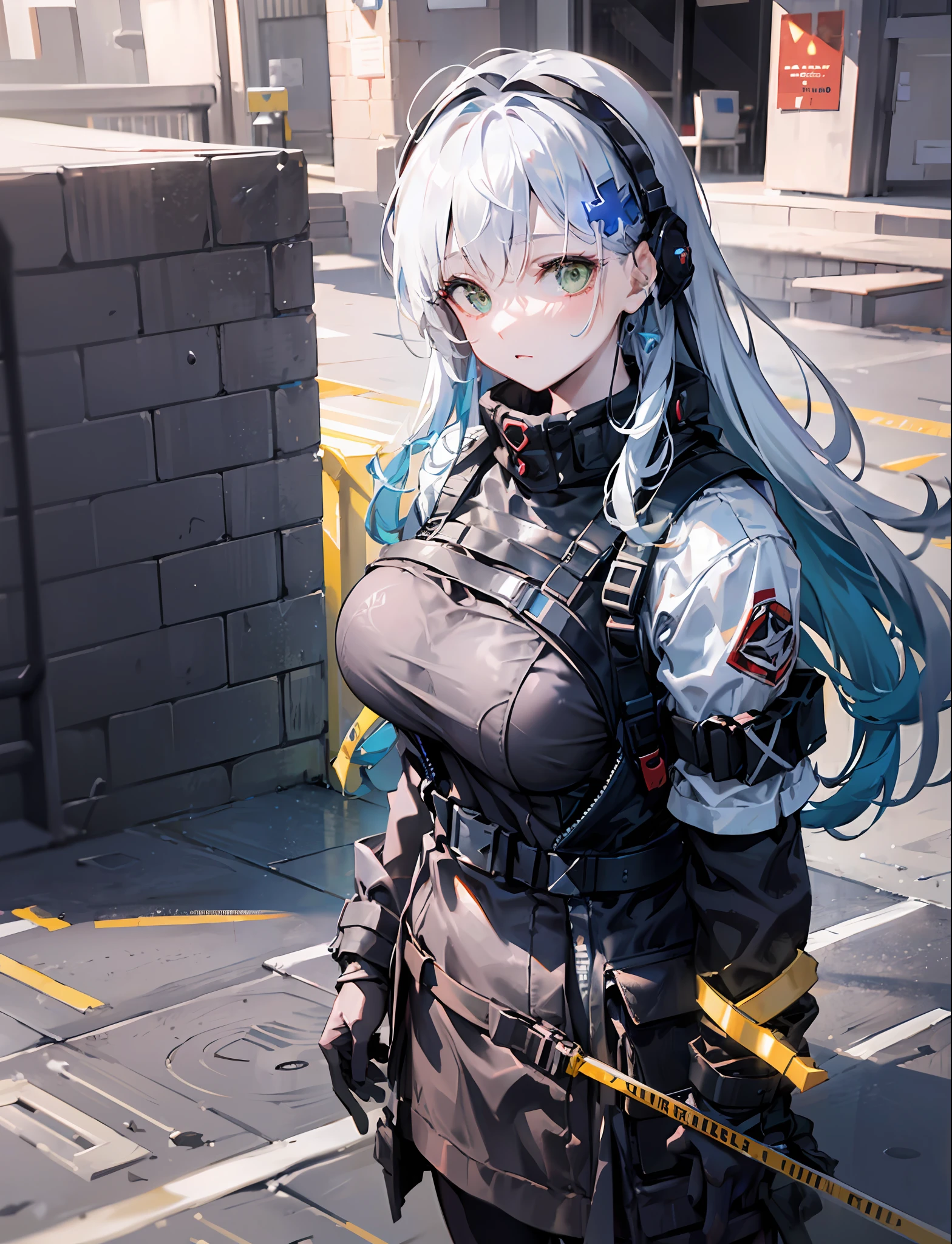 (H&K HK416), ((1 Girl Sniping: 1.6)), Giant Robot Engages, From above, (Wide View), Thick Body, Photorealistic: 1.4, Long Blonde Hair, Green Eyes, Multiple Weapons, Aiming, HDR (High Dynamic Range), Ray Tracing, NVIDIA RTX, Super Resolution, Unreal 5, Subsurface scattering, PBR texturing, post-processing, anisotropic filtering, depth of field, maximum clarity and sharpness, multi-layer textures, albedo and specular maps, surface shading, accurate simulation of light-material interactions, octane rendering, two-tone lighting, low ISO, White Balance, Rule of Thirds, Large Aperture, 8K RAW, Efficient Subpixel, Subpixel Convolution, (Luminous Particle:1.4), {{Masterpiece, Best Quality, Ultra High Definition CG, Unity 8k Wallpaper, 3D, Cinematic Lighting, Lens Flare}},{{Masterpiece, Best Quality, Highly Detailed CG, 16K, Movie Lighting, Lens Flare}},