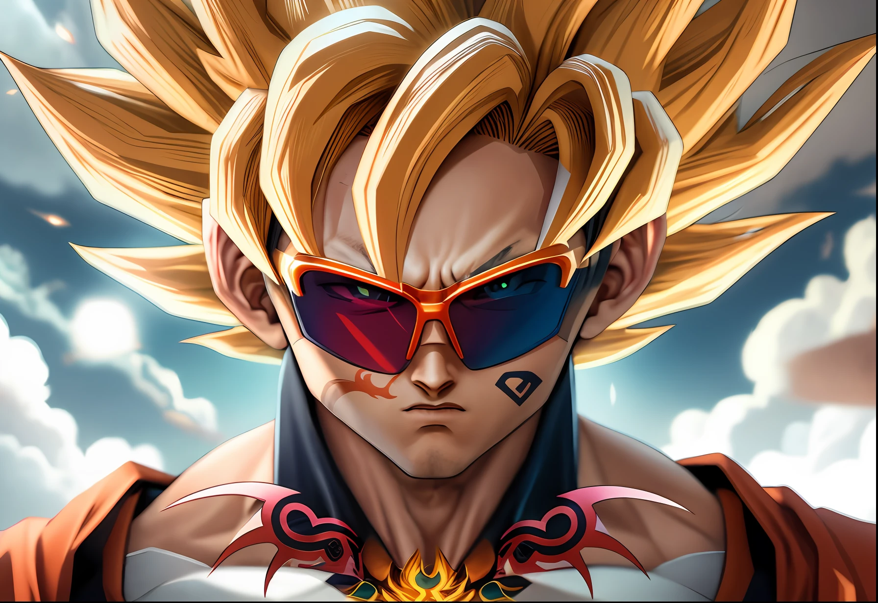 Dragon Ball Super Sayajin Goku with Oakley Reflective Glasses and Tattoos