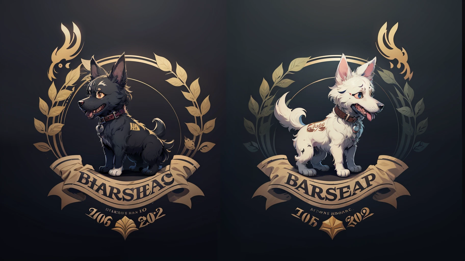 a dog barbershop, logo, vector, line art, design, inspired, straight, symmetry --auto