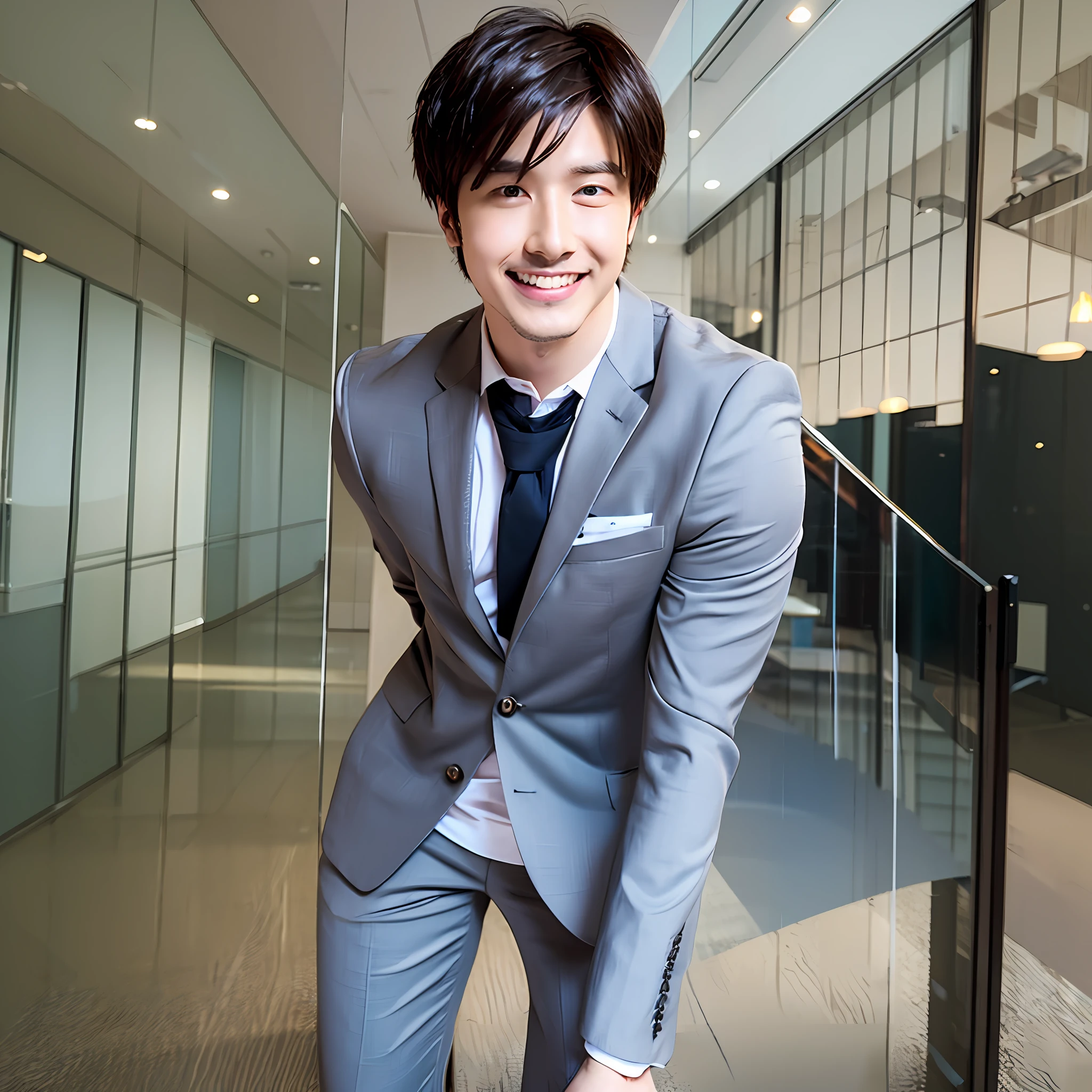 suit, male, 20 units, sales, office, business negotiation, young, white teeth, johnny's, refreshing, female reception, cute, advertising agency