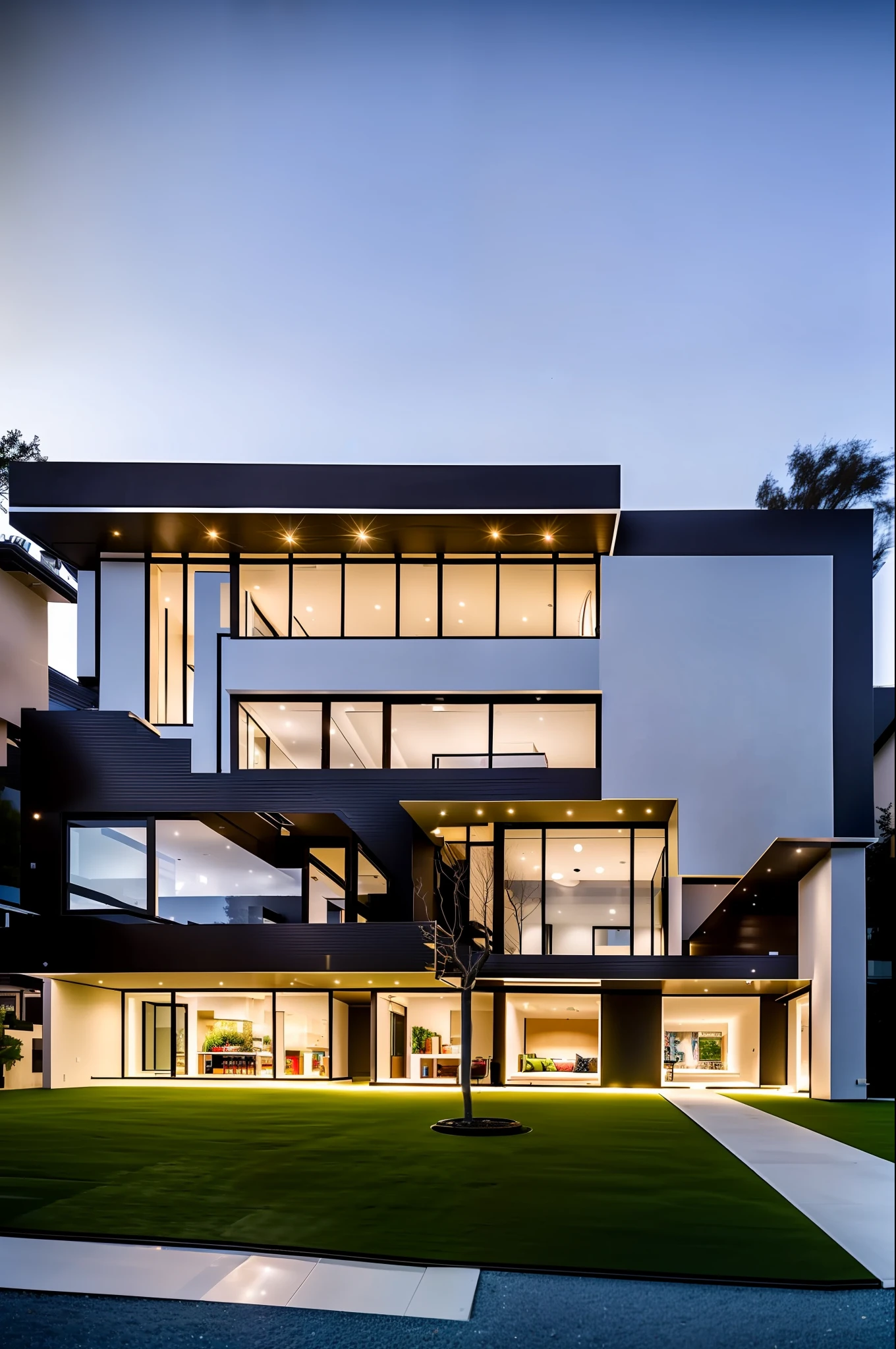 dvArchModern, 85mm, f1.8, portrait, photo realistic façade, hyperrealistic, prayerful, super detailed, intricate, dramatic, sunset lighting, shadows, high dynamic range, white walls, led lights, luxury, pool