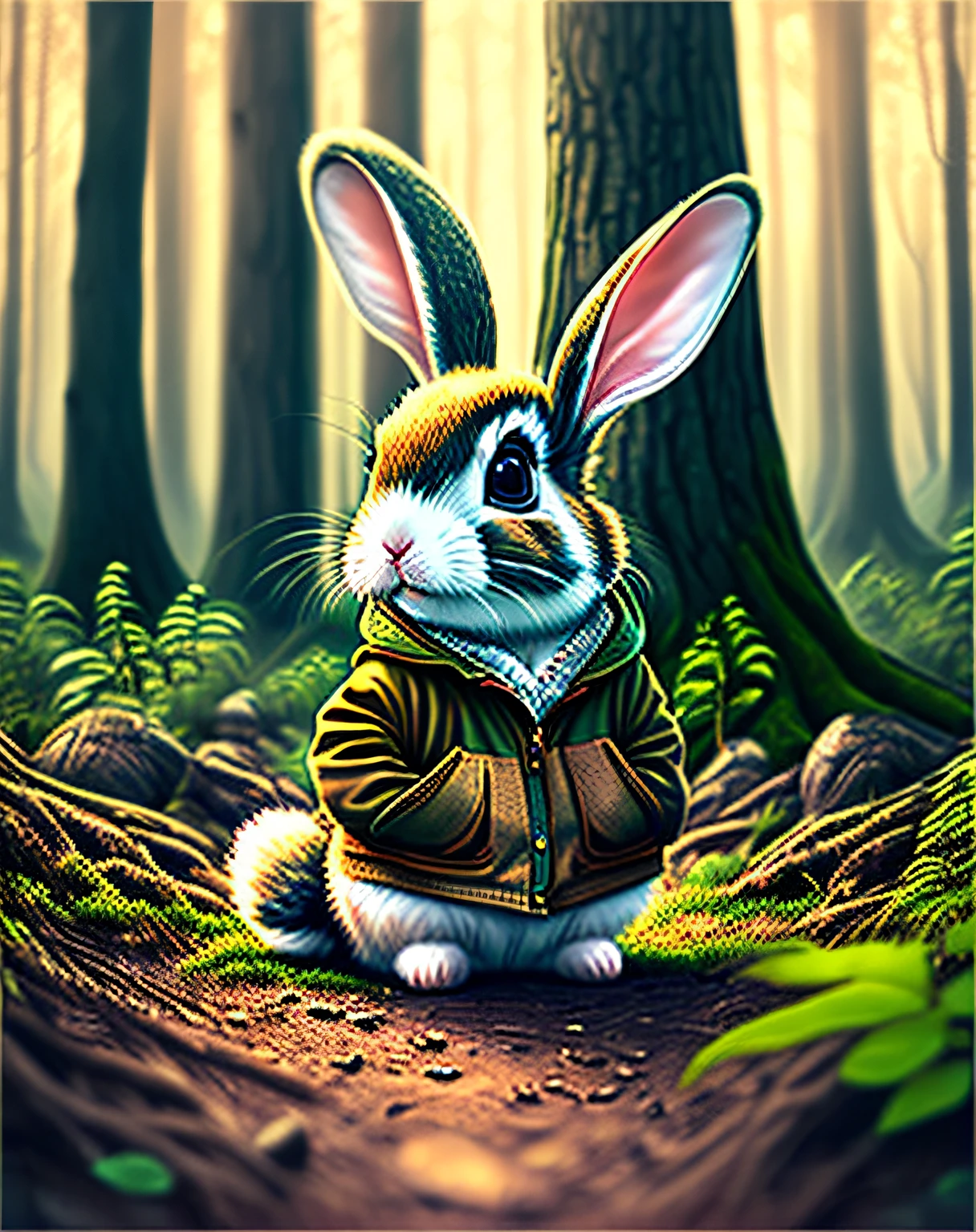 A cute little bunny of clothes in the forest