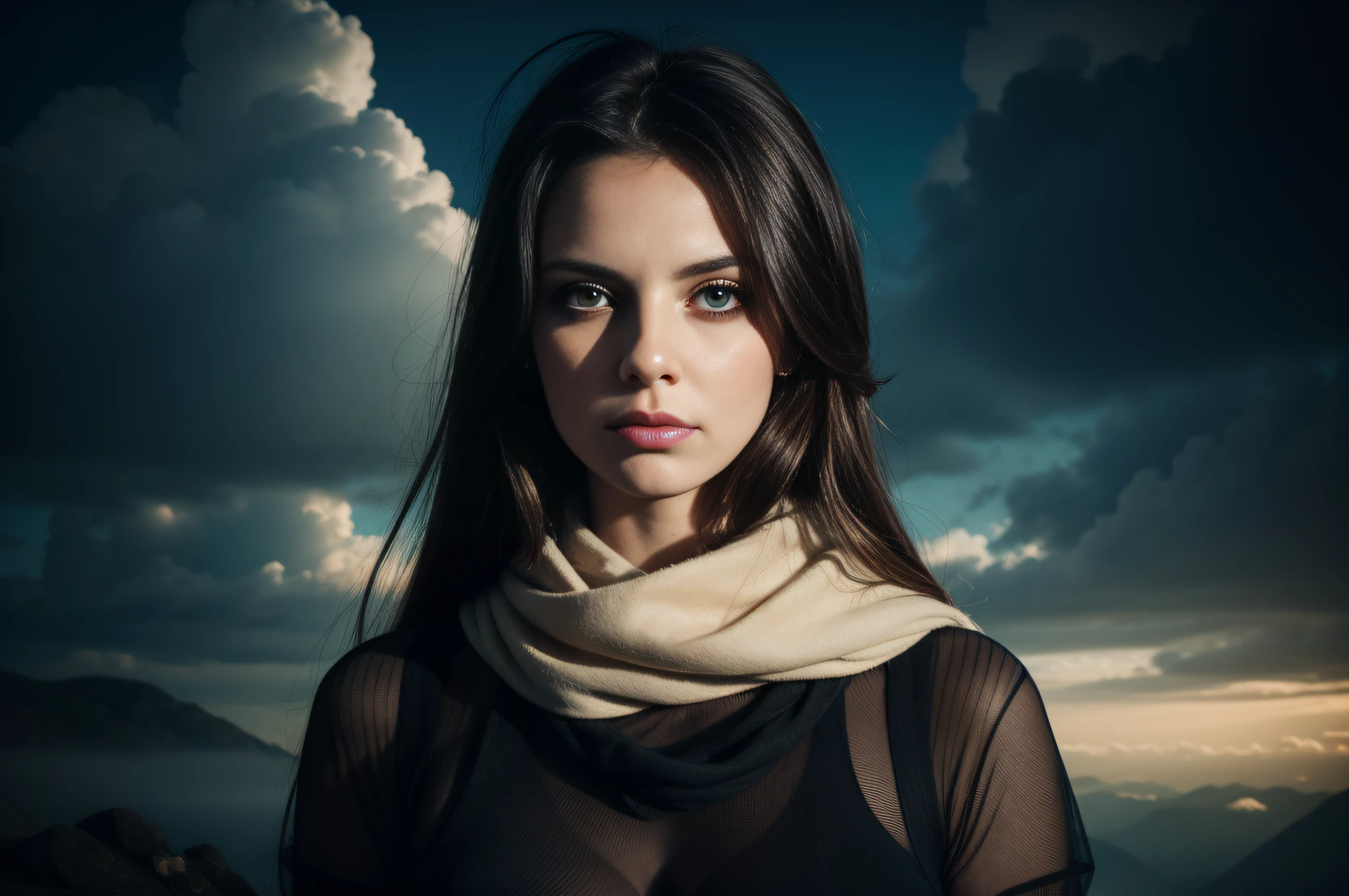 gossamer veil, sweet 30-years-old woman, full height, glitch, cloudpunk, professional photoshoot, portrait, real life, misty