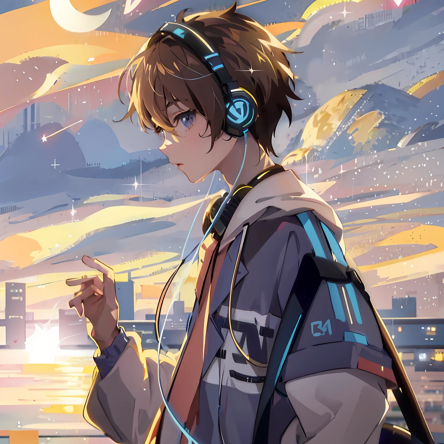 anime boy with headphones and a backpack looking at a city, anime boy, anime style 4 k, nightcore, young anime man, 4k anime wallpaper, anime wallpaper 4k, anime wallpaper 4 k, high quality anime artstyle, anime art wallpaper 4 k, anime art wallpaper 4k, anime art wallpaper 8 k, anime vibes, anime wallaper, anime aesthetic