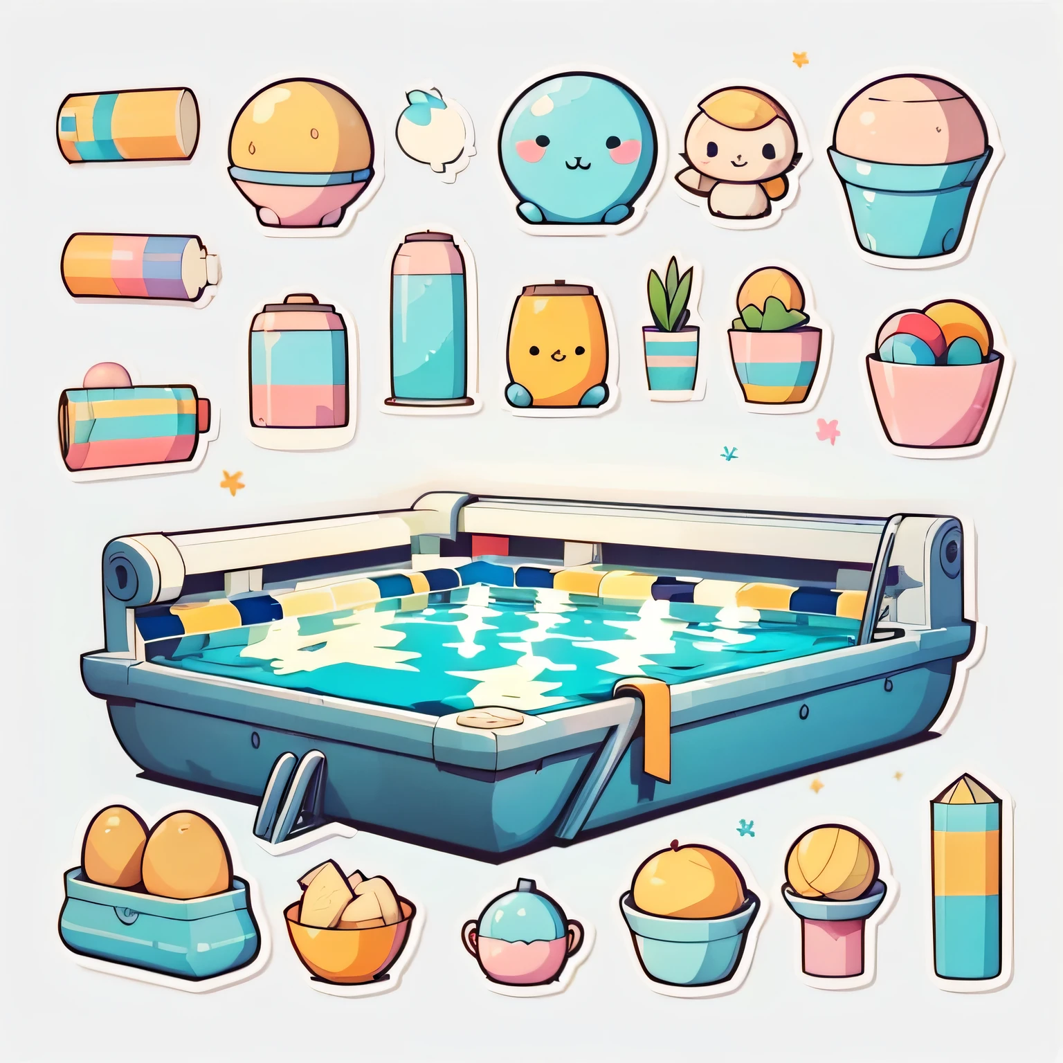 Single sticker, one sticker, ((pool)), white background, no background, simple background, minimal, cute, small, pastel colors, vector style, no gradient,