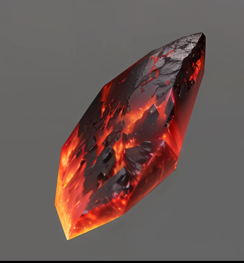 a close up of a red and black object with a gray background, ammolite, ashes crystal, fire lava, red emerald, garnet, glowing crystal on a rock, magma, crystal, often described as flame-like, made of lava, quartz, nanite, octane rendered, 3 d octane rendered, very realistic gemstones, rendered in redshift