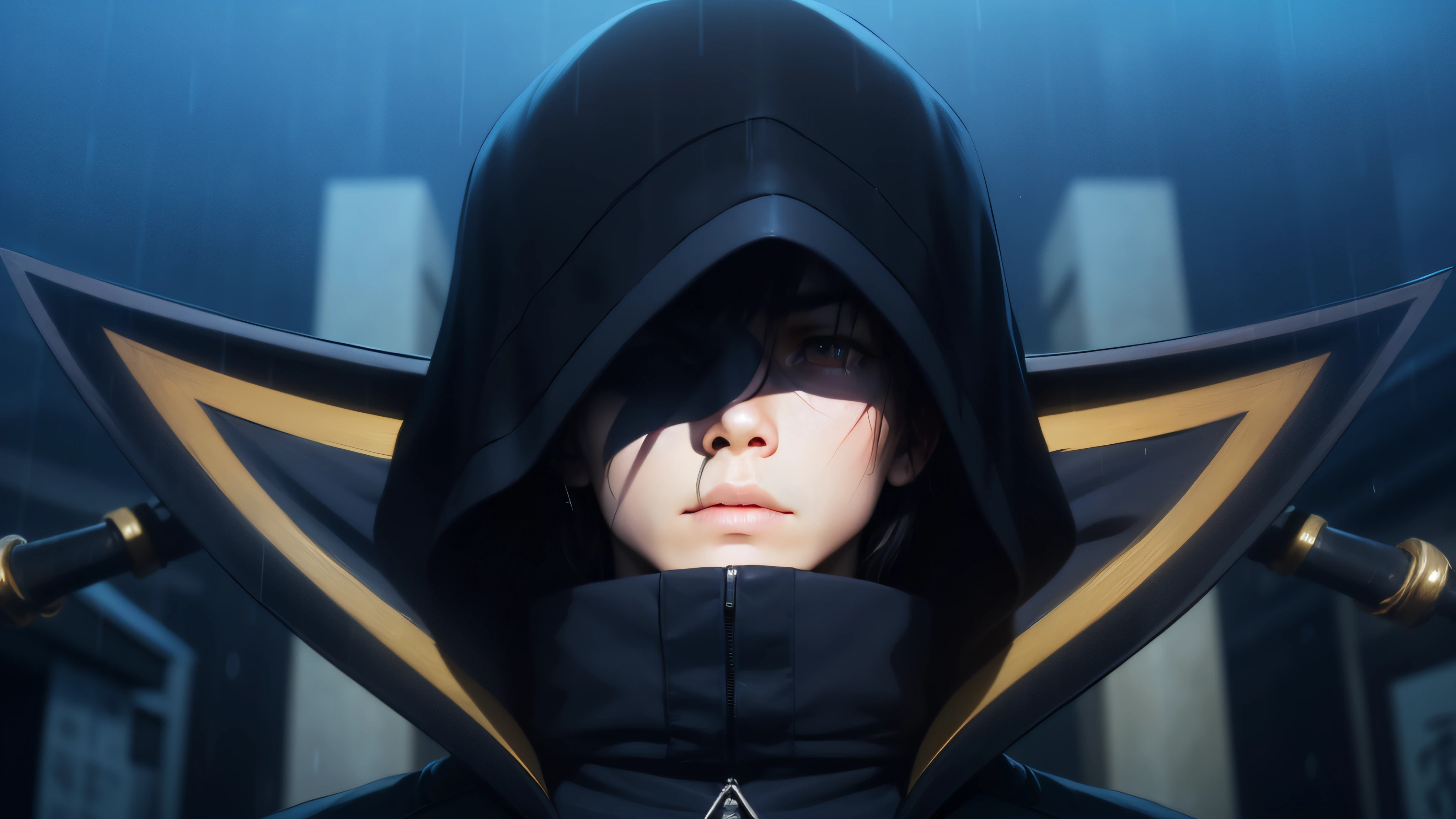 the eminence in shadow, live action, realistic, rain, boy, shadow --auto