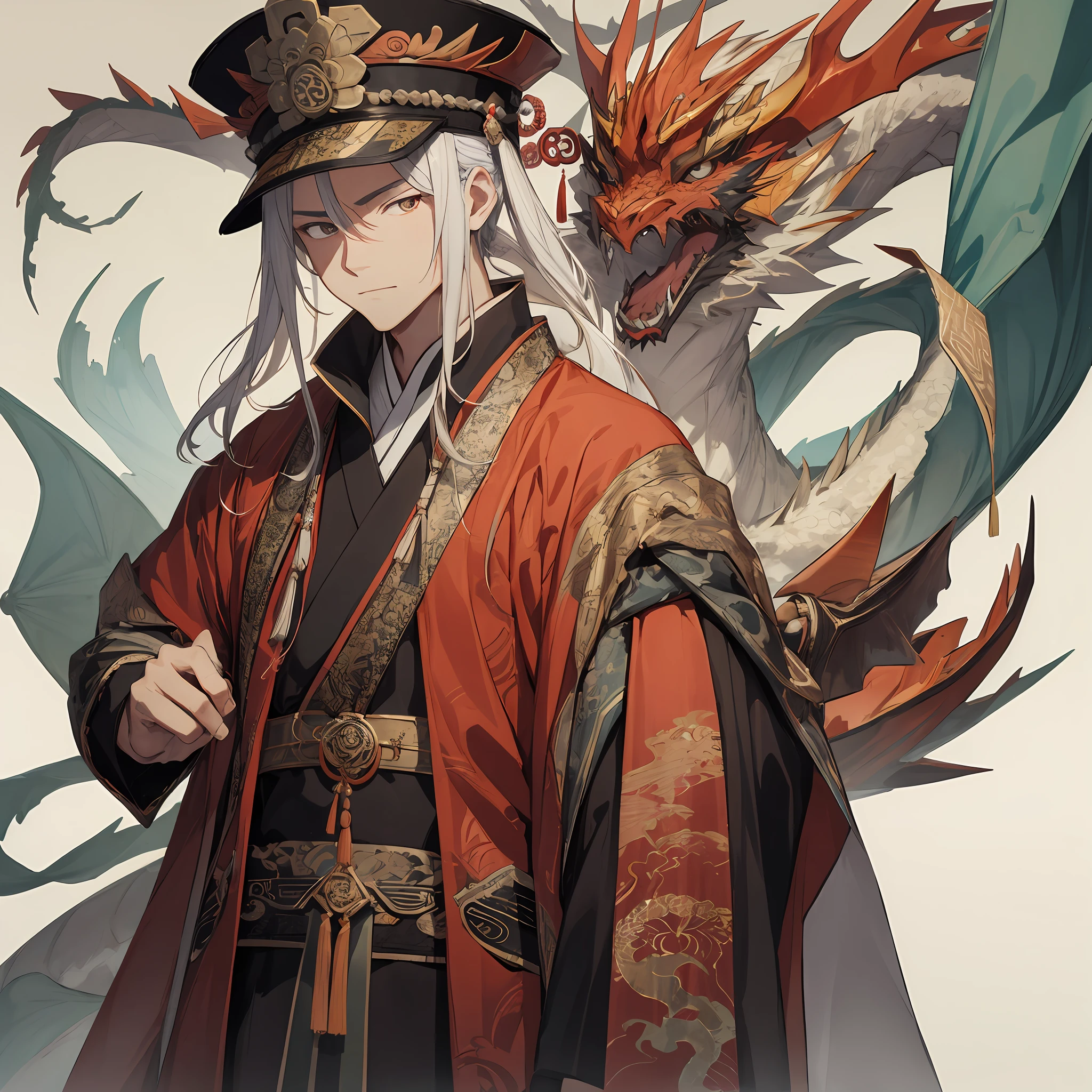 An ancient Chinese emperor, dressed in a gorgeous dragon robe, cold face, sharp eyes, strong body, obvious muscle lines, the background is before the ancient Chinese hall