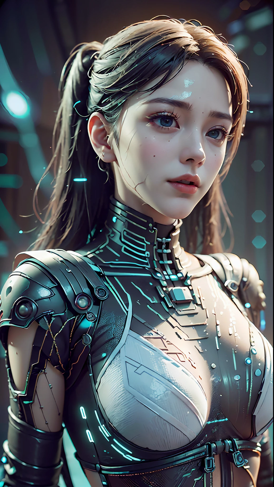 ((Best quality)), ((masterpiece)), (detailed:1.4), 3D, a beautiful cyberpunk female figure with thick hair, indoors, looking at an electronic screen, thinking about problems, looking focused, holding an electronic pen in hand, inside the spaceship, (((seven-dimensional photo)), (full-coverage electronic leather clothing), luminescence, light particles, (((glow)), pure energy chaos anti-technology, HDR (high dynamic range), (high light and dark contrast), ray tracing, NVIDIA RTX, Super-Resolution, Unreal 5, Subsurface scattering, PBR Texturing, Post-processing, Anisotropic Filtering, Depth-of-field, Maximum clarity and sharpness, Multi-layered textures, Albedo and Specular maps, Surface shading, Accurate simulation of light-material interactions, Perfect Proportions, Octane Render, two-tone lighting, large aperture, low ISO, white balance, rule of thirds, 8K RAW