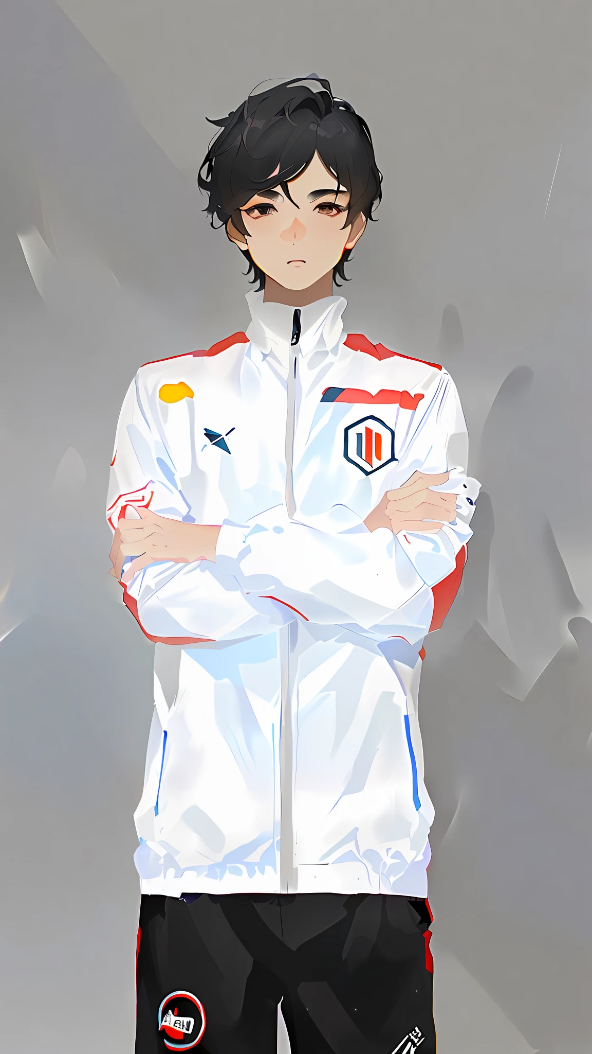 White background, crayon drawing, esports boy