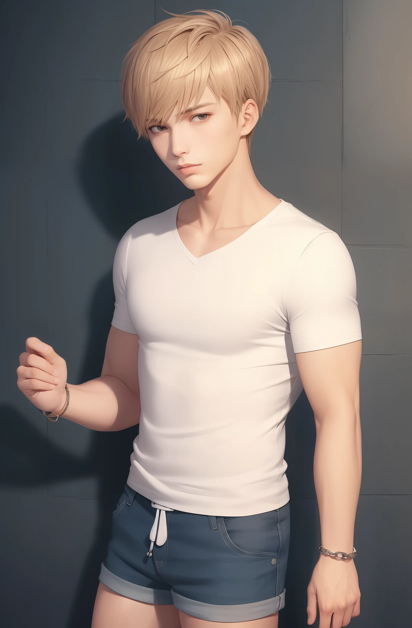 Shorts, collarbone, male accent, white leather