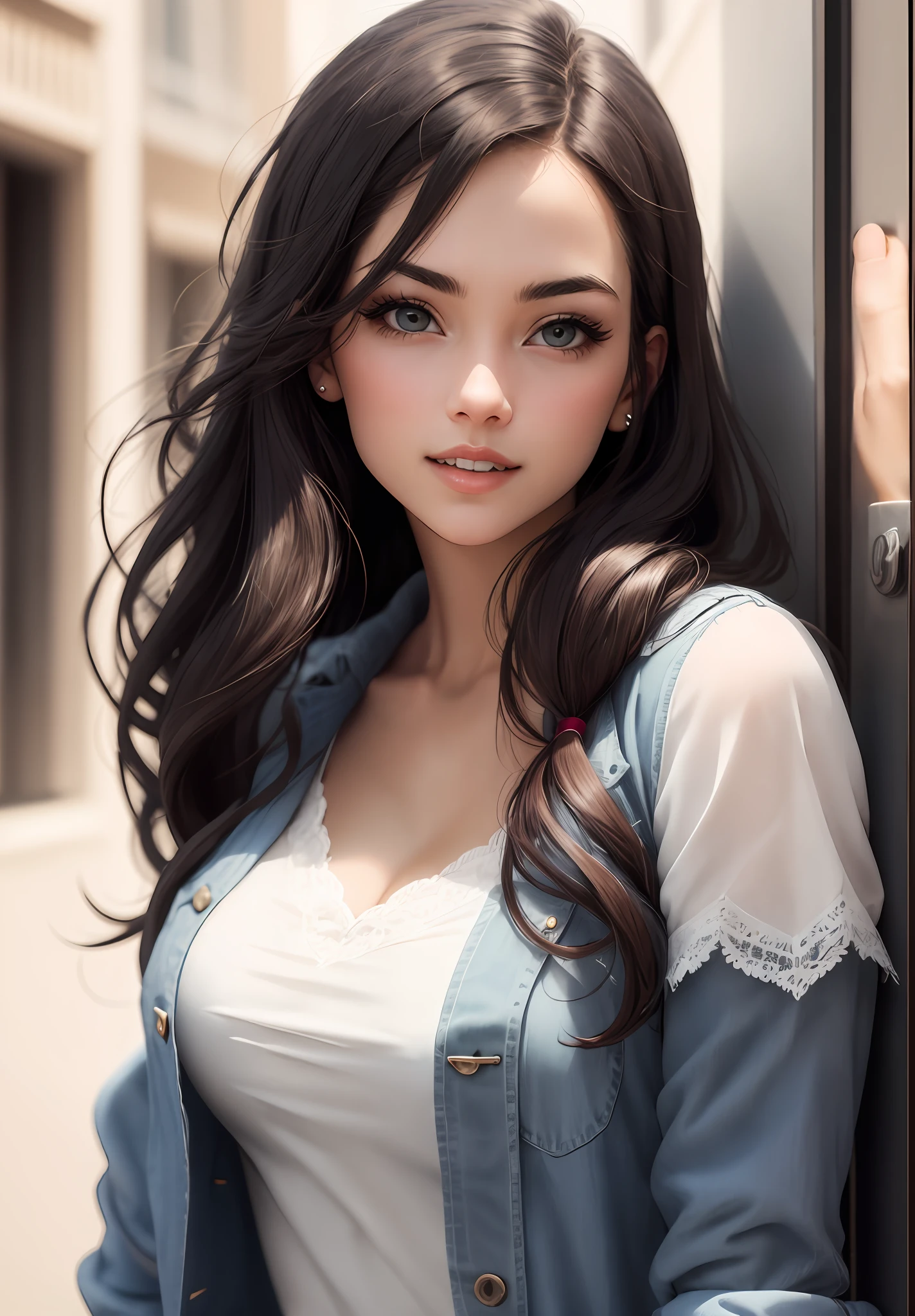 Beautiful woman trying to give a