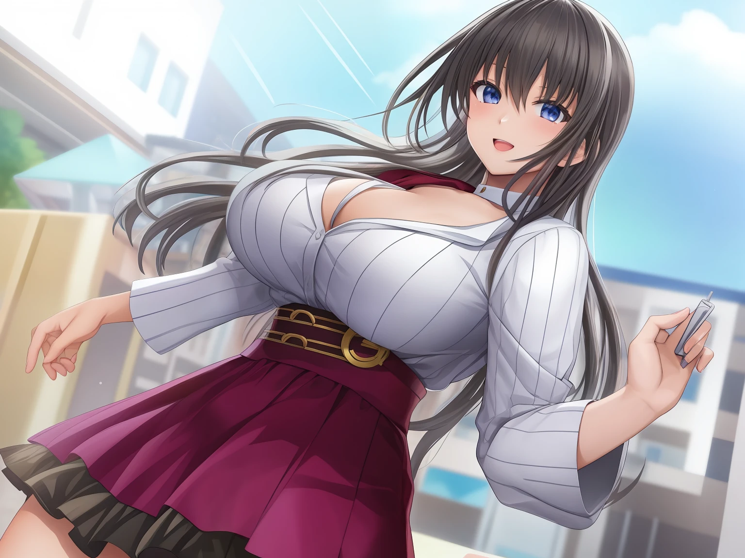 anime girl in short skirt and white shirt, seductive anime girl, beautiful attractive anime woman, big!,, ecchi anime style, attractive anime girl, highly detailed official artwork, visual novel CG,