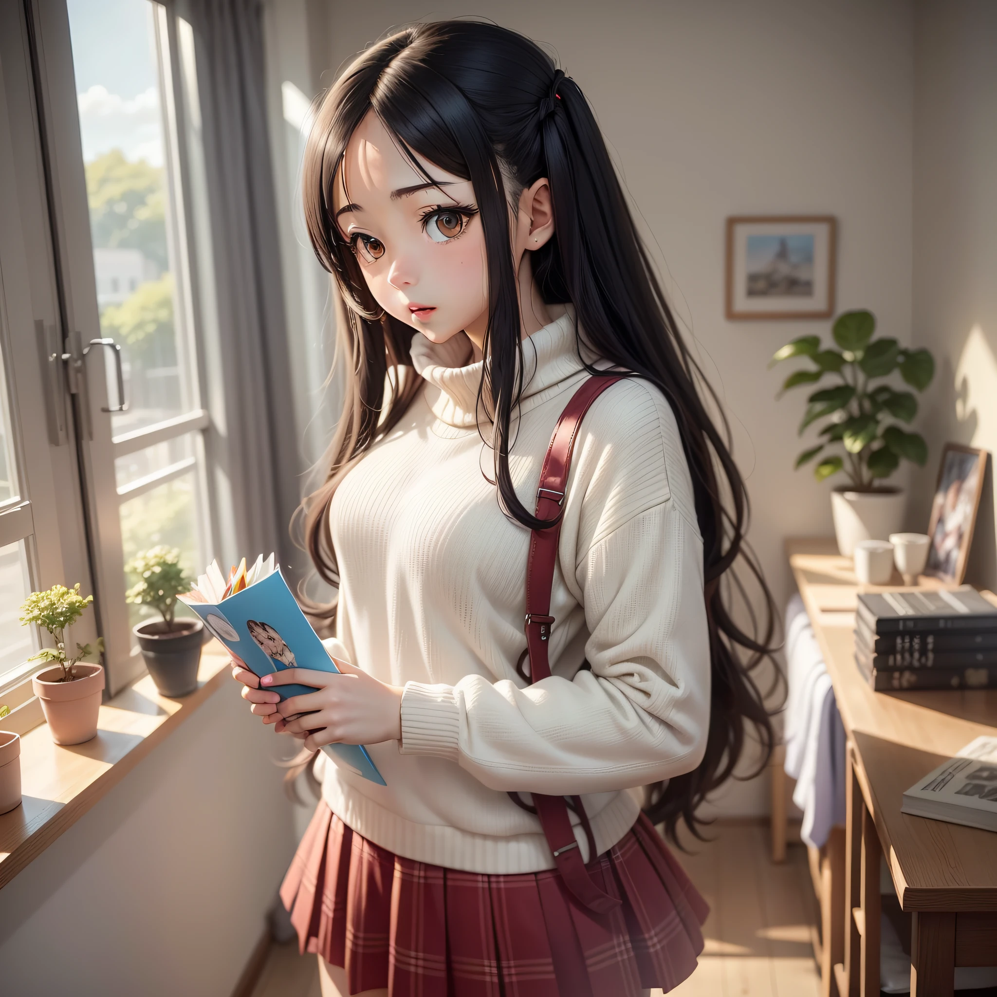 anime girl with long black hair and white sweater standing in a room, anime visual of a cute girl, kyoto animation still, anime moe artstyle, official studio anime still, official anime still, screenshot from the anime film, nagatoro, anime visual of a young woman, anime still film anime shikishi, hanayamata, anime best girl, surprised