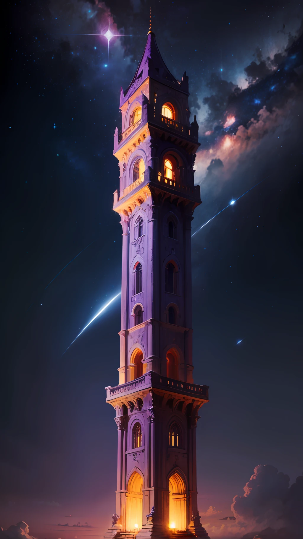 tower of gods, blue tower, purple, blue, red, god, red sky, purple sky, starry sky, stars, star tower, star god, light blue, civilization, order ,1girl, white hair,blue eyes, --auto