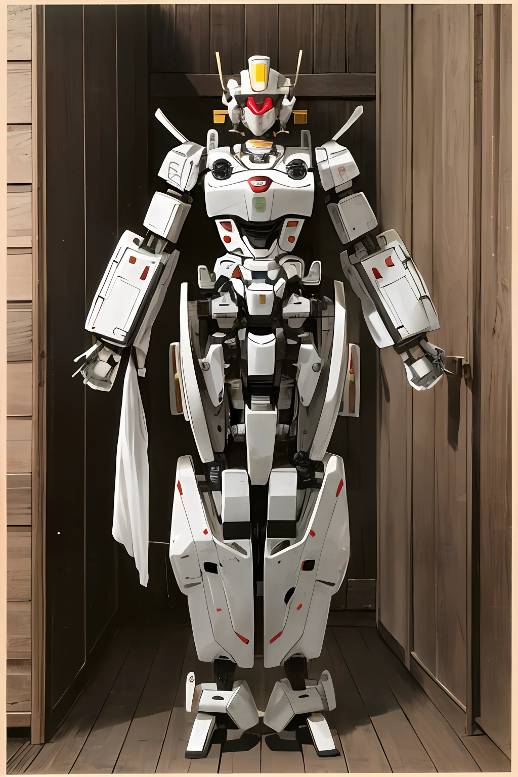Black and white, Reiwa background, Showa background, Karakuri robot, material, wood, high image quality, delicate machinery, detailed robot, Edo period background
