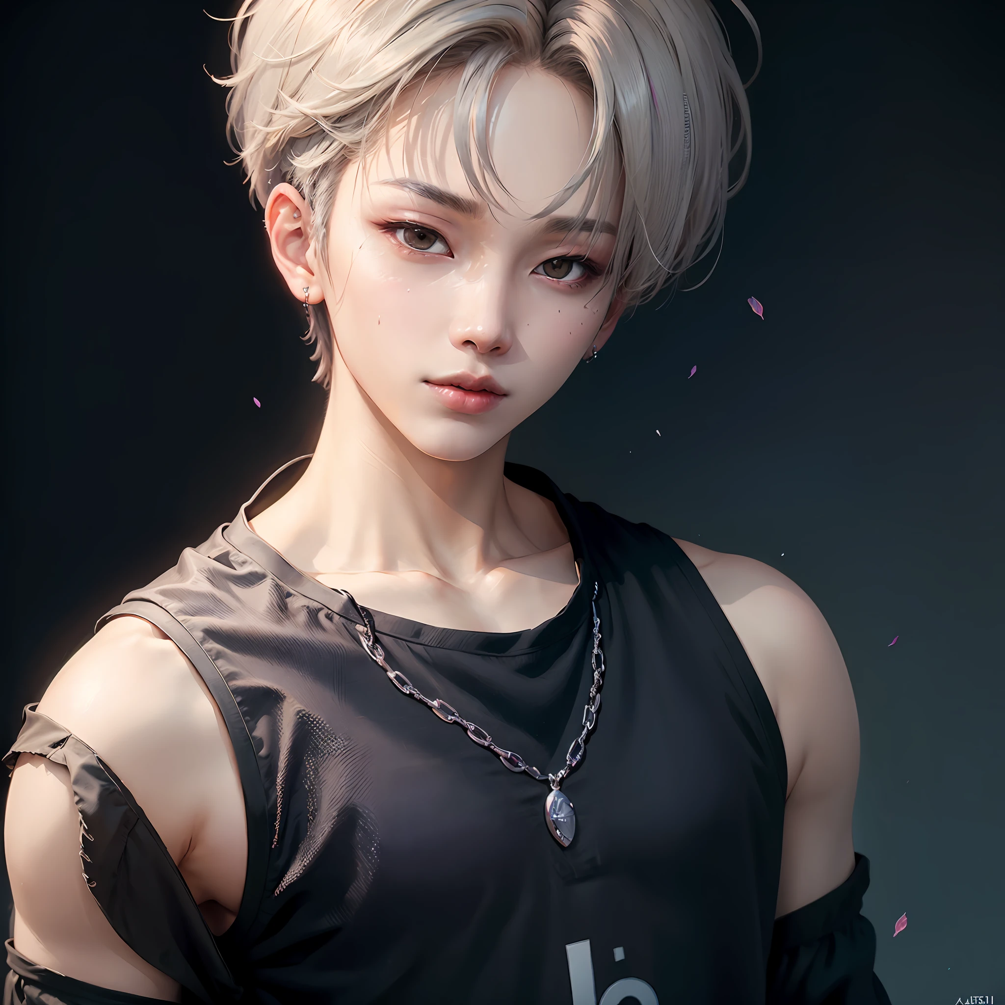 Man with short gray hair and black shirt, KPOP idol portrait, inspired by Tsai Xuk-kun, Lee Jong-suk, blackpink Jossi portrait, 8k portrait rendering, realistic anime 3D style, soft portrait shot 8K, 8K alto germ bokeh, inspired by Shin Jin-young, Bian Shou-min, [realistic photography], Professional photos