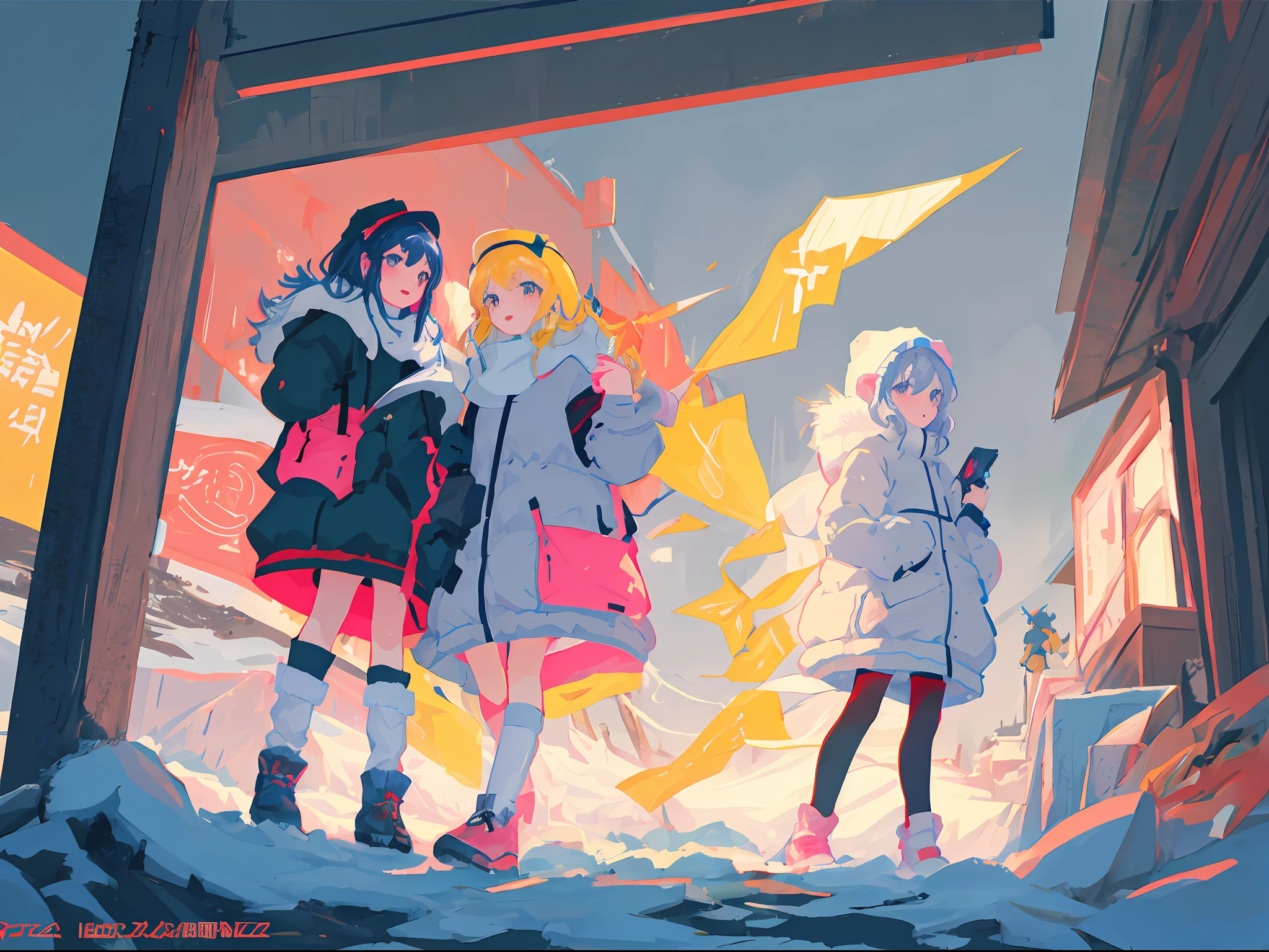 anime, two cute  girls dressed in winter clothes standing next to each other, wlop and sakimichan, by Yang J, cute art style, trending on artstation pixiv, jazza and rossdraws, trending on cgstation, cute detailed digital art, by Shitao, artwork in the style of guweiz, cute digital art