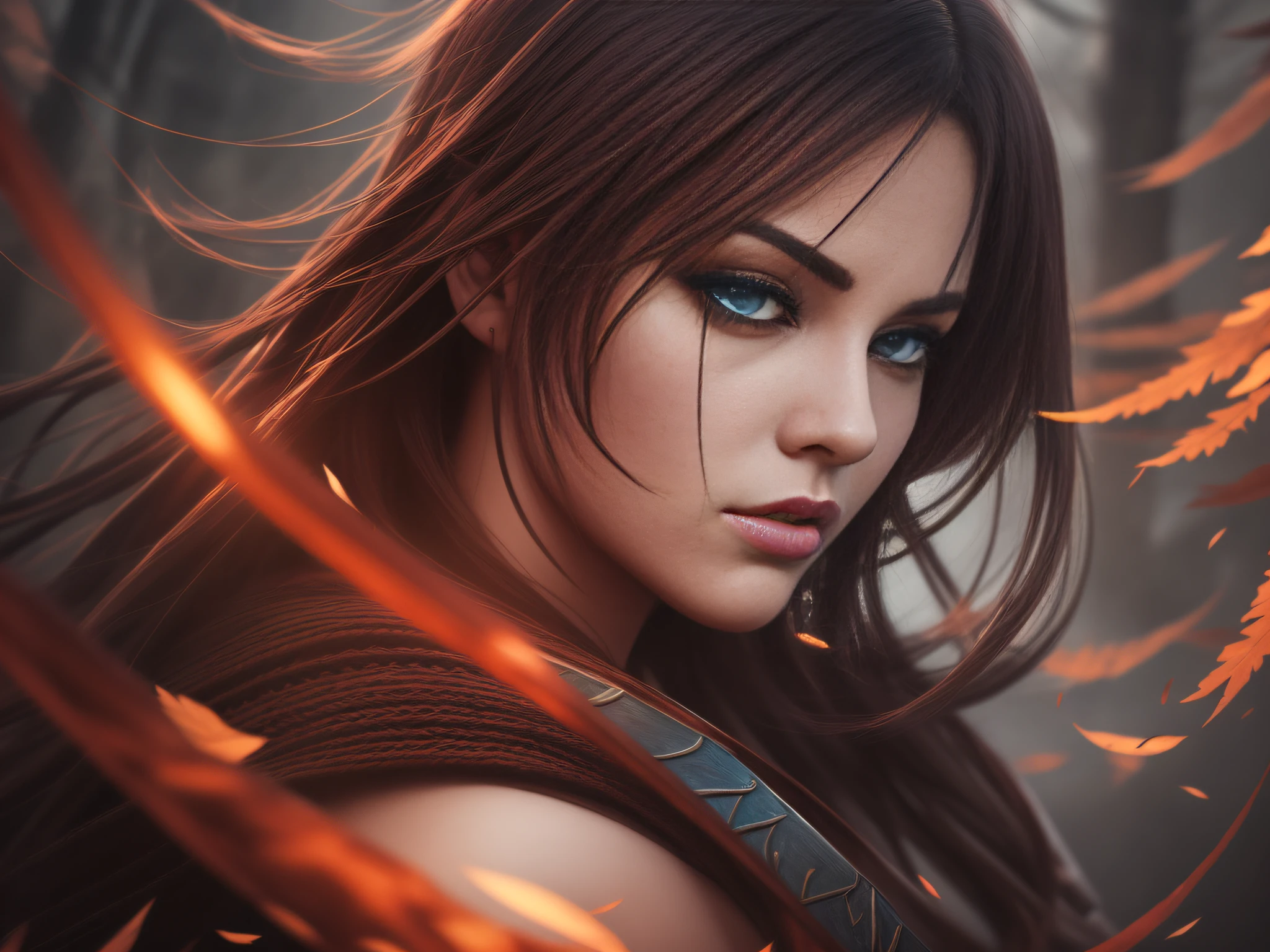 3dart anime atmospheric captivating determination emotions enigma enigmatic face fall grace guardian hidden intrigue katana mystery narrative orangeleaves power realism secrets silence stillness storytelling tormented unemotional warrior woman art blackattire