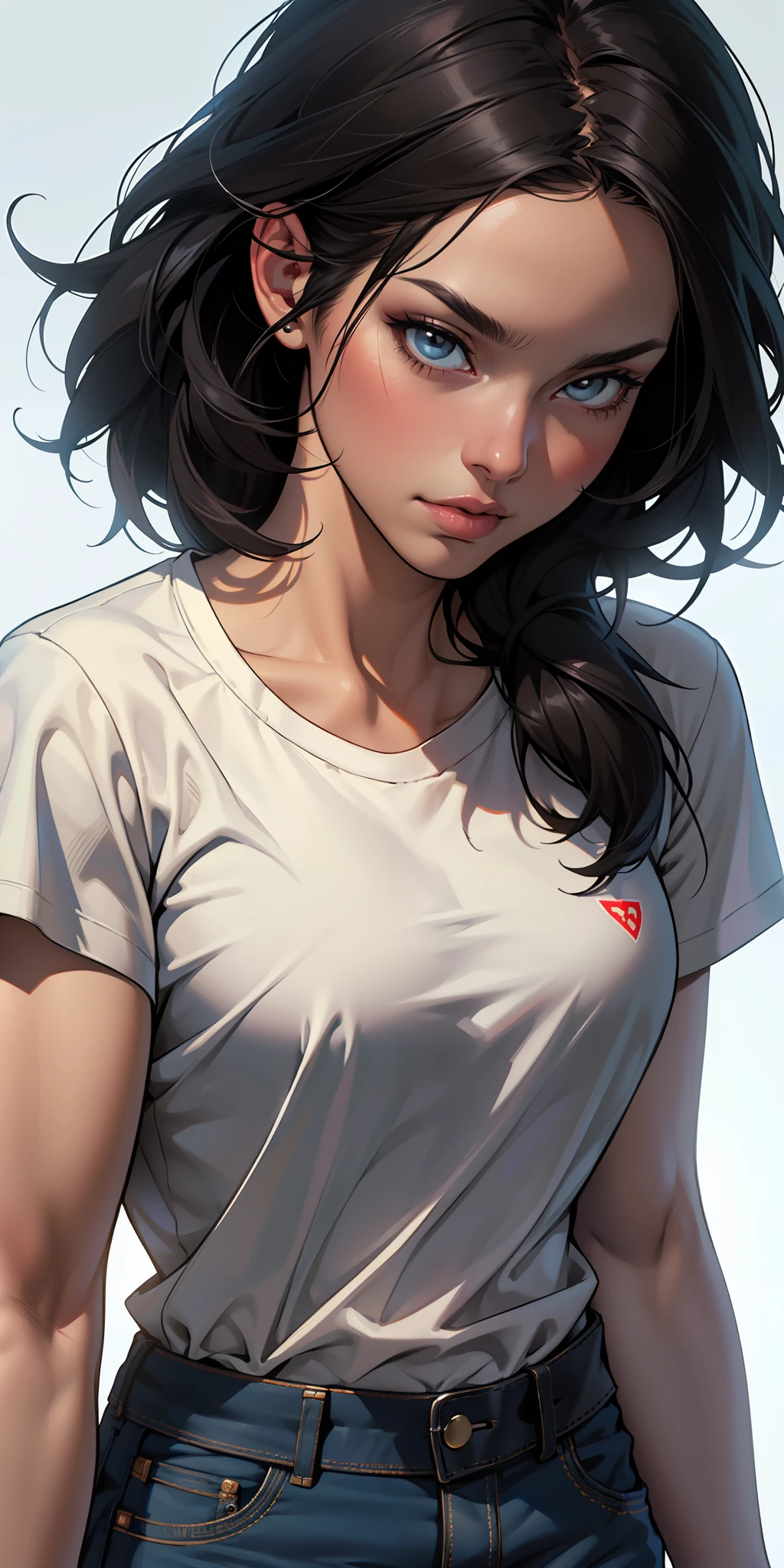 , (beautiful and clear background:1.2),, fantastic paintings ,graffit style, olhos altamente detalhados , a white t-shirt or tatoon stamp , ultra detailed hair, masterpiece, best quality, high quality, highres, detail enhancement, ((most beautiful image in the world)), masterpiece, best quality, high quality, highres, detail enhancement, ((most beautiful image )),with short, shiny black hair, t-shirt, wearing jeans,, art by stjepan sejic, art by j scott campbell, art by guillem march, art by citemer liu, 4k, high resolution, comic book character, comic, high quality detailed, style ::2.0 comix illustration style,tatoon style, high quality, highres, detail enhancement, 8k, hd, best quality, high quality, highres, detail enhancement, 8k, hdr, sharp focus, ultra detailed, perfect lighting