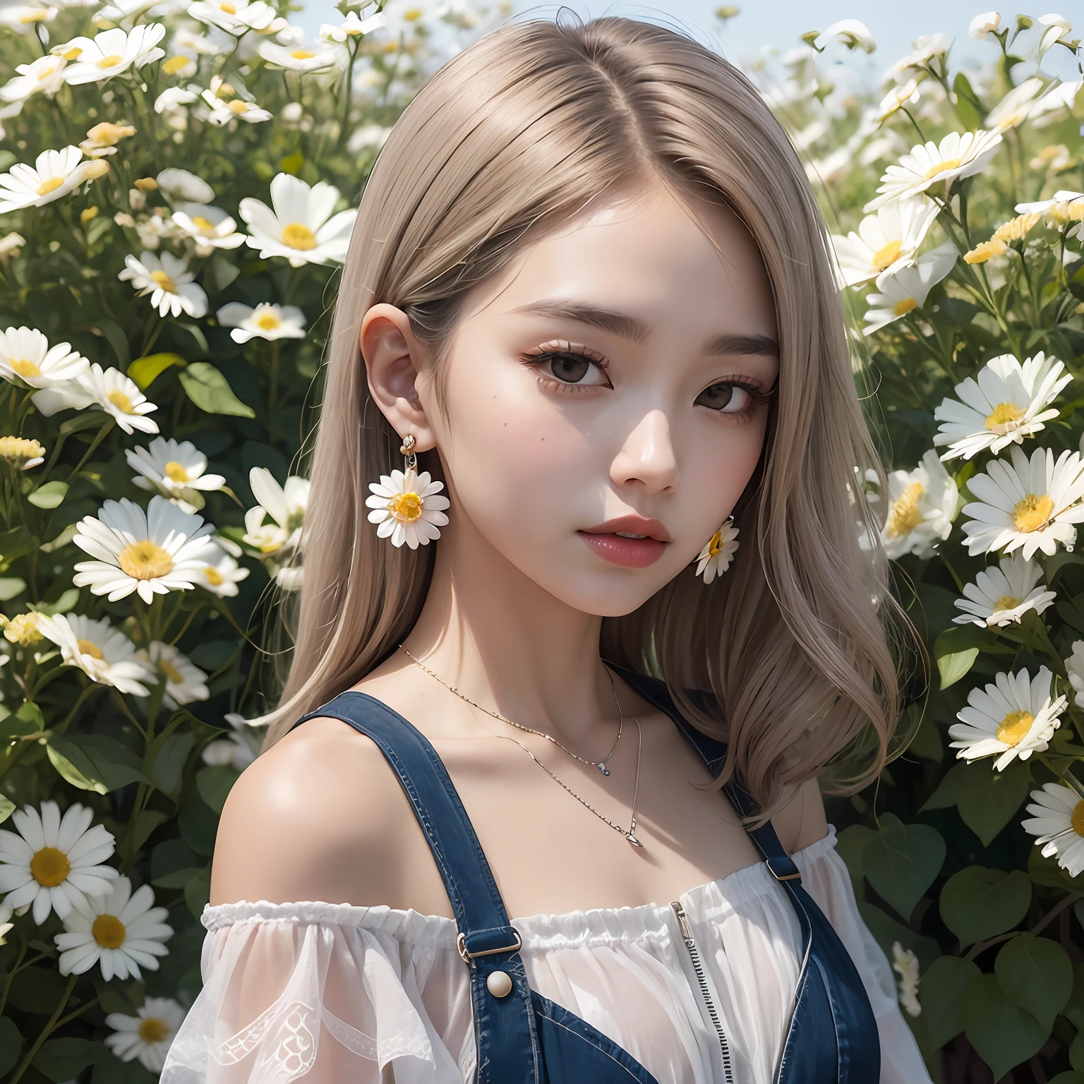 earrings, drop earrings, flowers, silver accessories, luxury, daisy, small, fashionable, kpop, contemporary art, iphone14 in one hand,