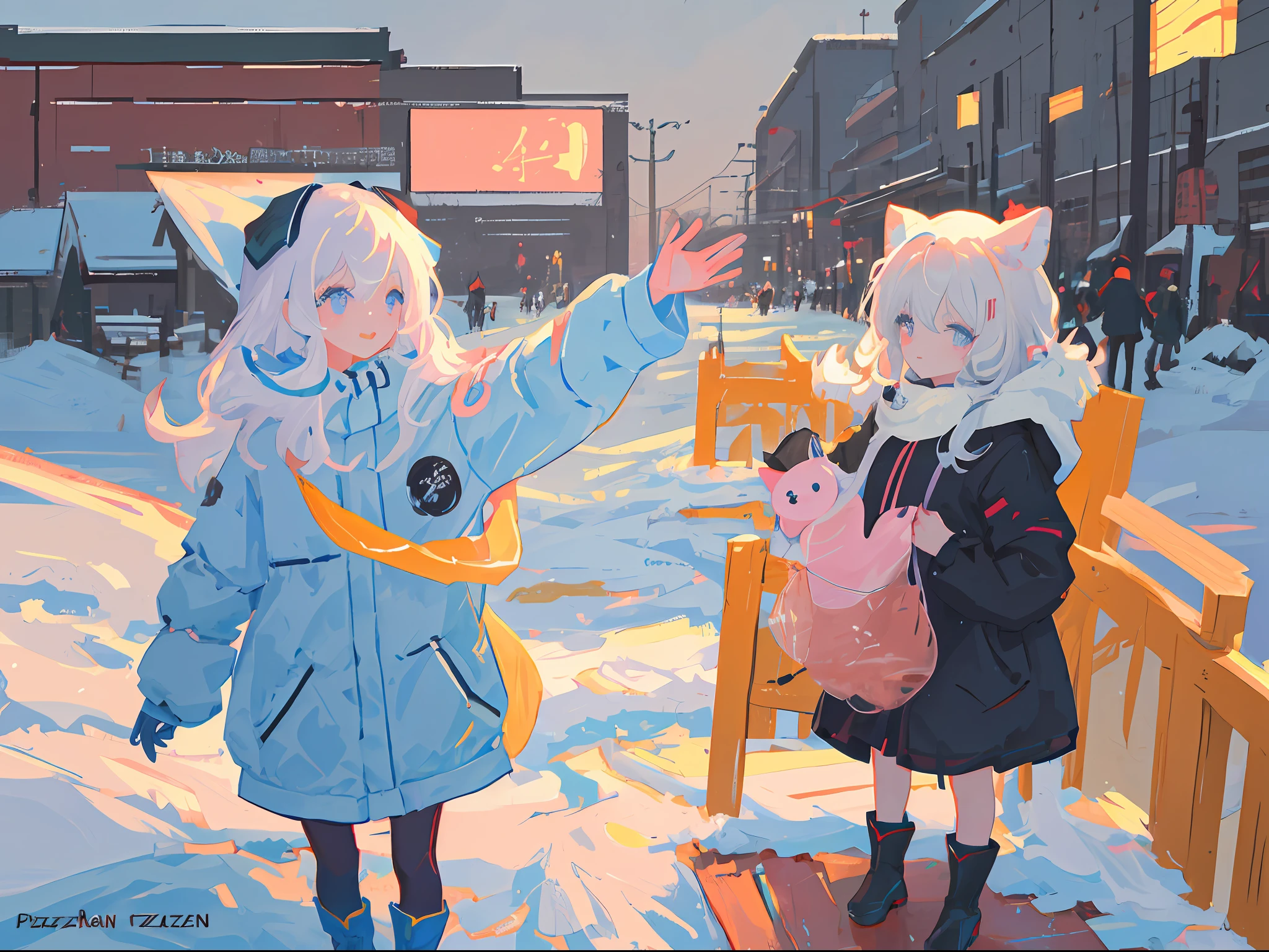 anime, two cute little girls dressed in winter clothes standing next to each other, wlop and sakimichan, by Yang J, cute art style, trending on artstation pixiv, jazza and rossdraws, trending on cgstation, cute detailed digital art, by Shitao, artwork in the style of guweiz, cute digital art