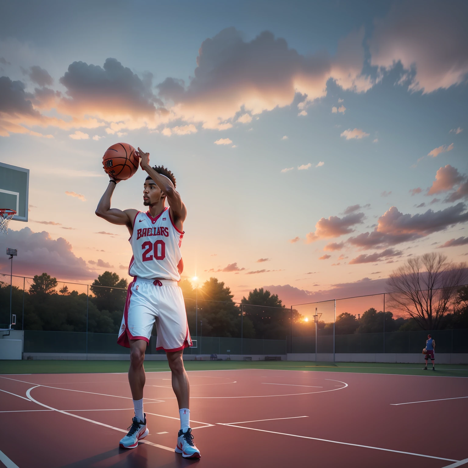 Big eyes, handsome boys, campus, sunset, long shots on the basketball court