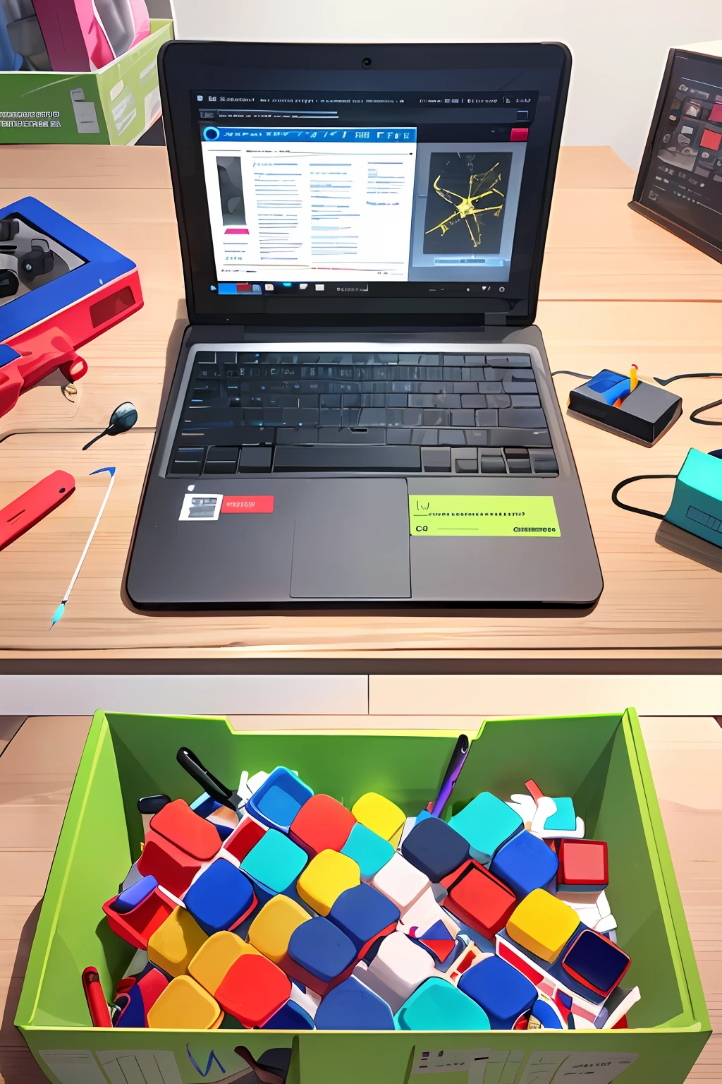 Hands-on Learning Kit: A kit that allows you to safely experience scientific experiments such as physics, chemistry, and biology. Use AR or VR to visually show the results of your experiments. toys, learn, play, futuristic toys, futuristic children, live-action, real, real toys