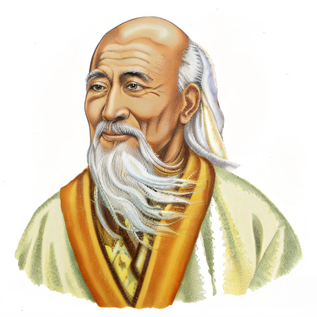 an old man with a long white beard and a yellow robe, riichi ueshiba, ueshiba riichi, daoist, inspired by Wu Daozi, taoist master, taoist priest, ancient japanese monk, tian zi, yamamoto, white daoist robes, feng shu, inspired by Kaigetsudō Anchi