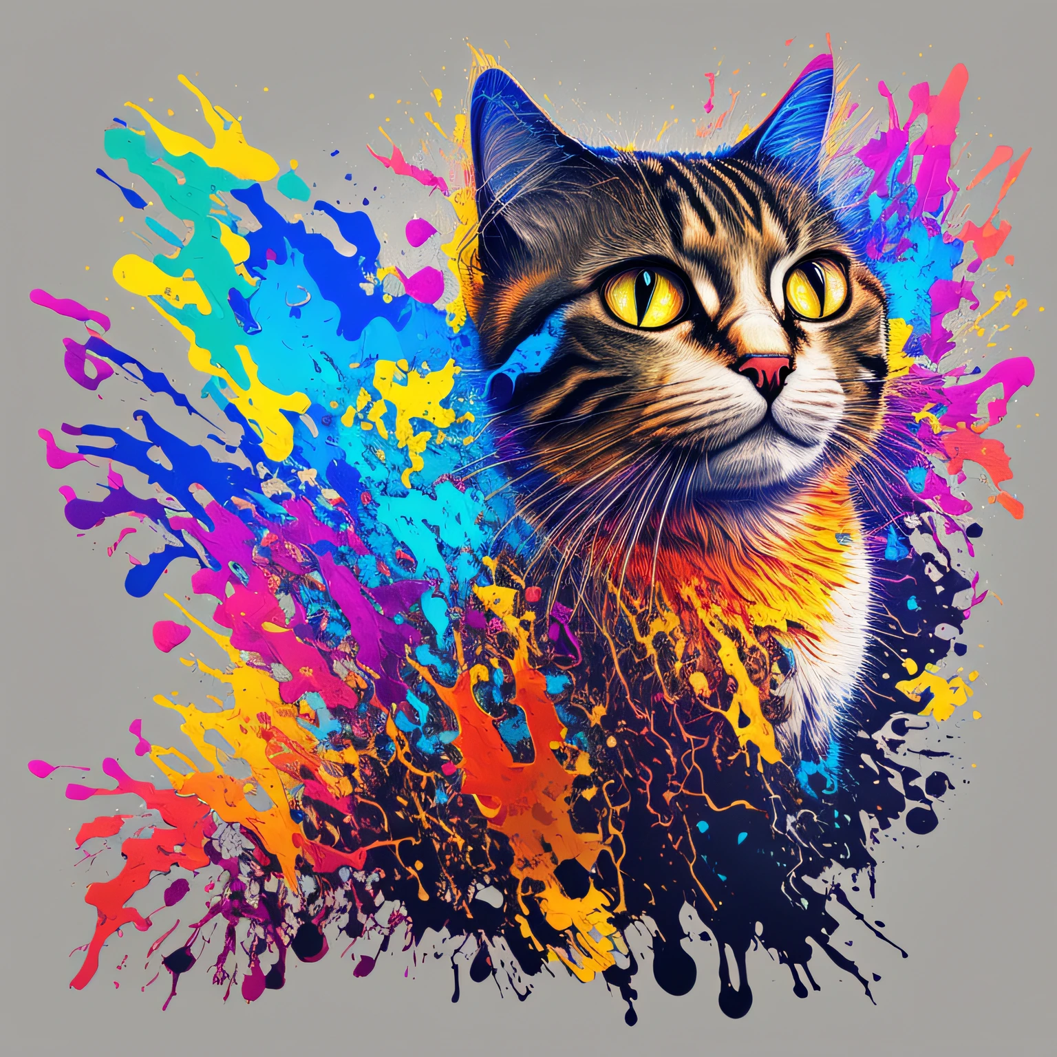 echnicolor, vibrant, chemical cat, radioactive glow, Biohazard, abstract art by Petros Afshar, supersaturated