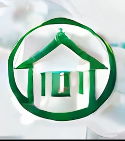 a green house logo in a circle with a white background, symbol, jia, logo, logo, ( ( dark green, company logo, image, residential, high qualit, indoor, high quality], it, home, : :, ƒ5.6, advert logo, my home, very high quality, ƒ1.8, ƒ 1. 8