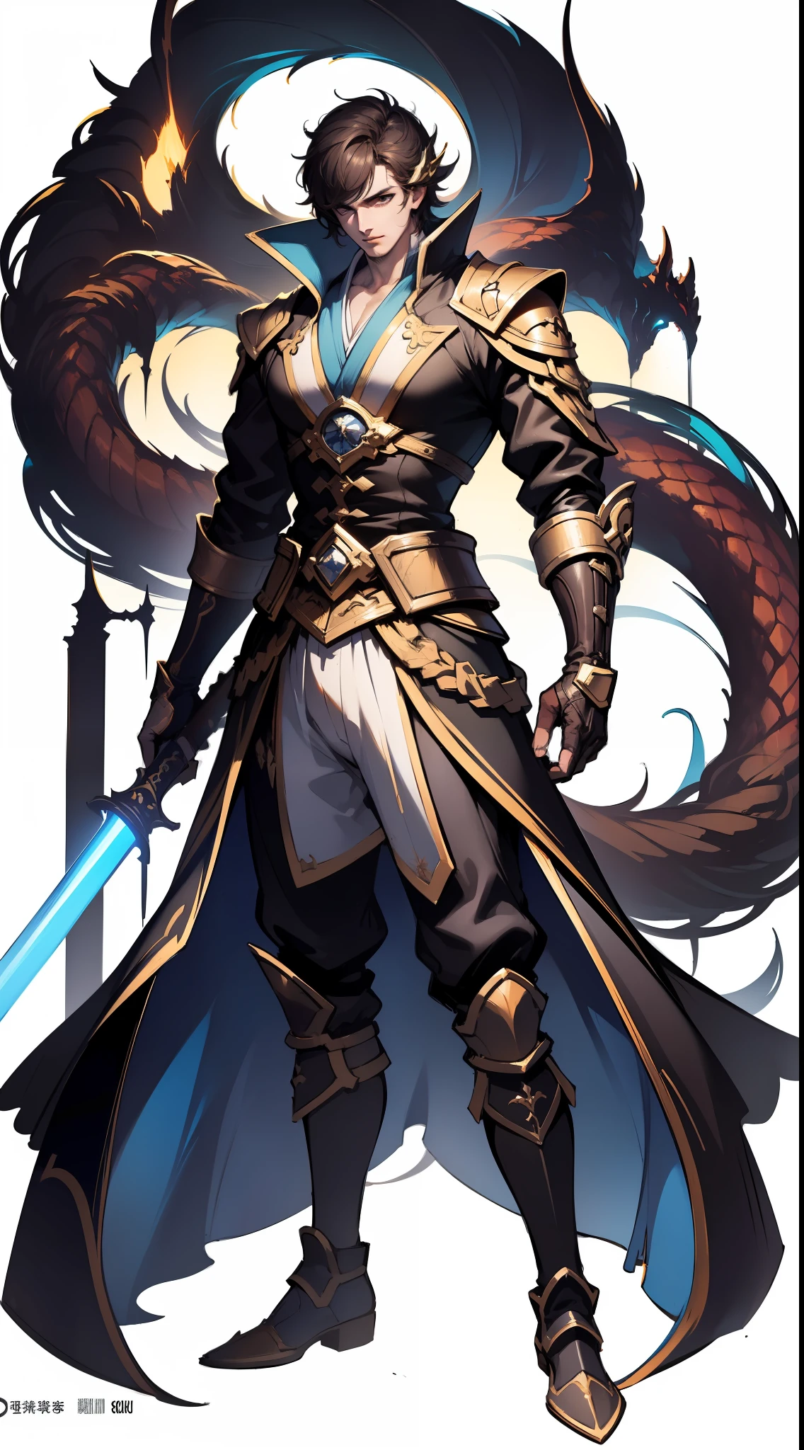 1 handsome man holding sword dragon pattern, resolute eyes, full body, white background, xianxia, hanfu, high detail, sketch, denoising, cinematic grade, white background, super high resolution, best shadow, sharp focus, masterpiece, (very detailed CG unified 8k wallpaper)