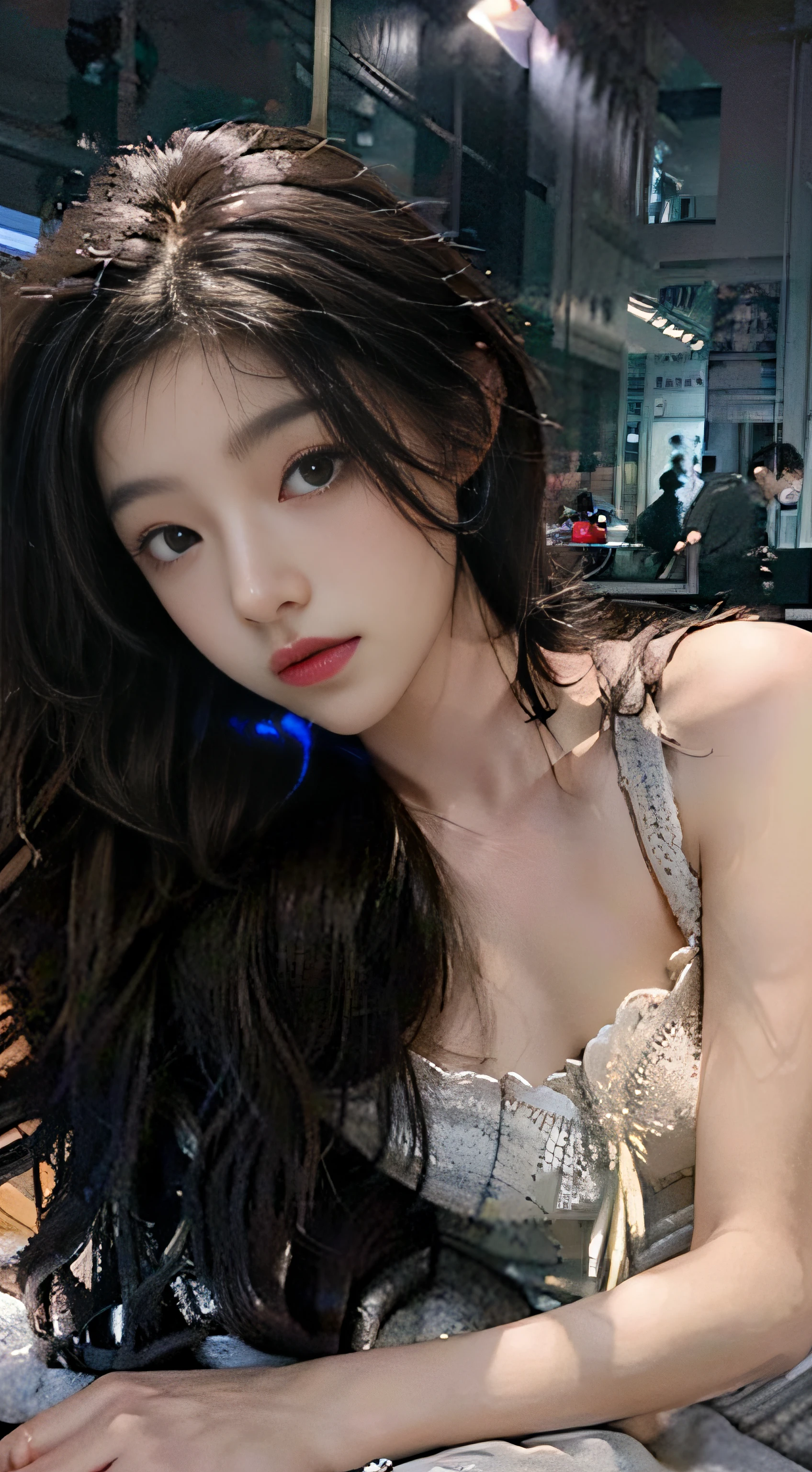 ((Night, Realistic Light, Best Quality, 8K, Masterpiece:1.3)), 1girl, Slim Beauty:1.4,, (Brown hair, Medium breasts:1.3),