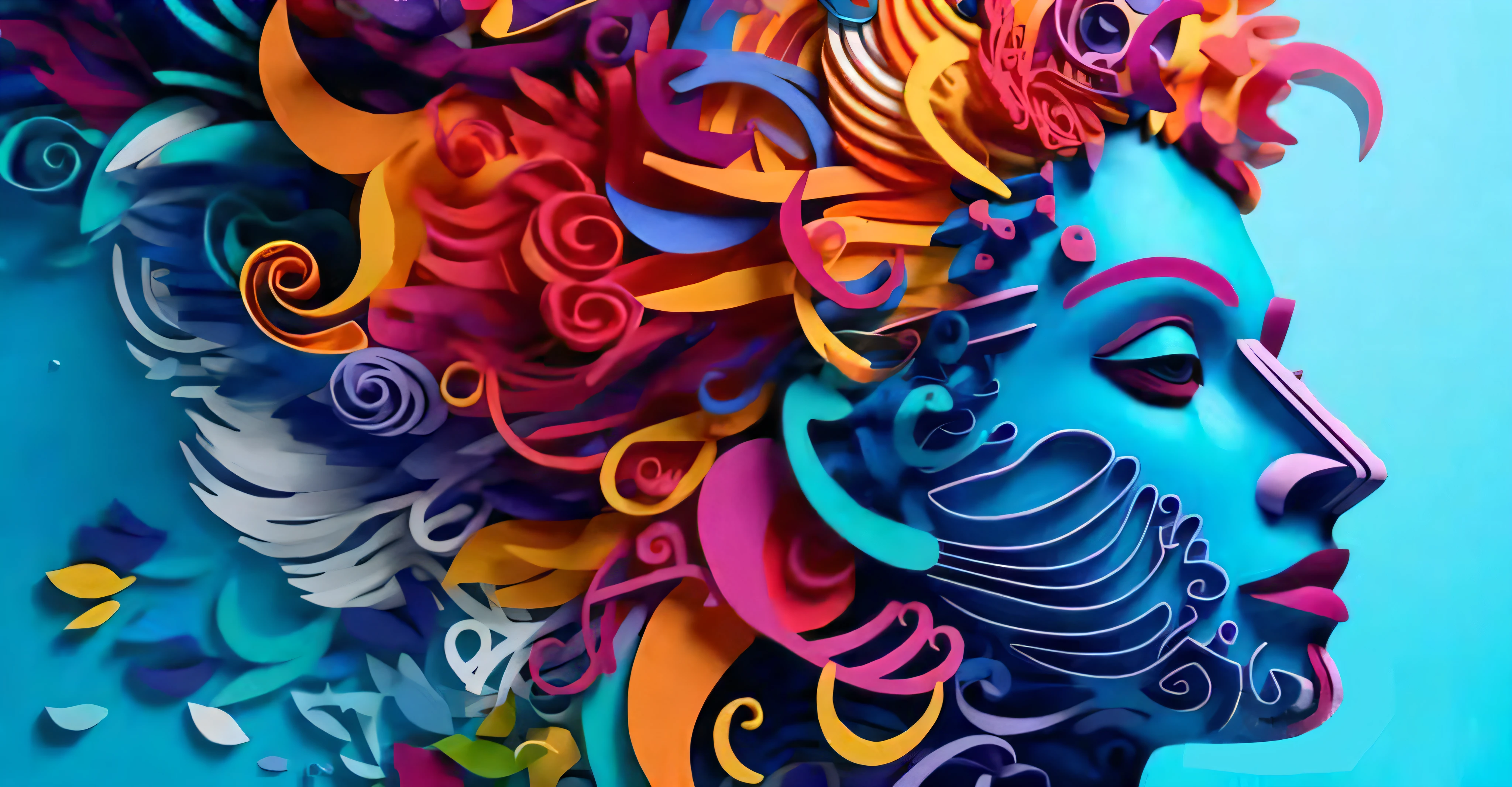 Colorful paper art with colorful hair of woman face, more details, higher definition, delicate, digital artwork 4K, color digital art, color digital art, digital art 4k, digital art 4k