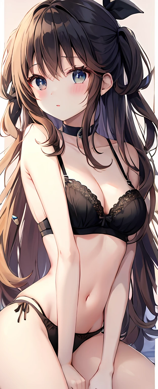 black bra, take off black panties, long golden hair, anime young girl, cute, moe, sumi-e