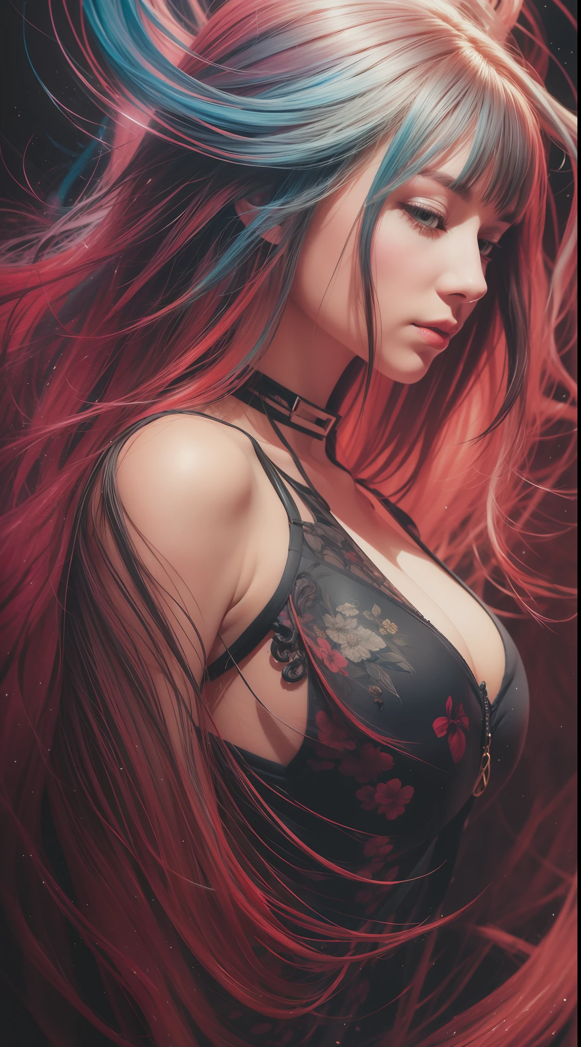 Colorful beautiful woman: Black ink flow: 8k resolution photorealistic masterpiece: by Aaron Horkey and Jeremy Mann: intricately detailed fluid gouache painting: by Jean Baptiste Mongue: calligraphy: acrylic: watercolor art, professional photography, natural lighting, volumetric lighting maximalist photoillustration: by marton bobzert: 8k resolution concept art intricately detailed, complex, elegant, expansive, fantastical
