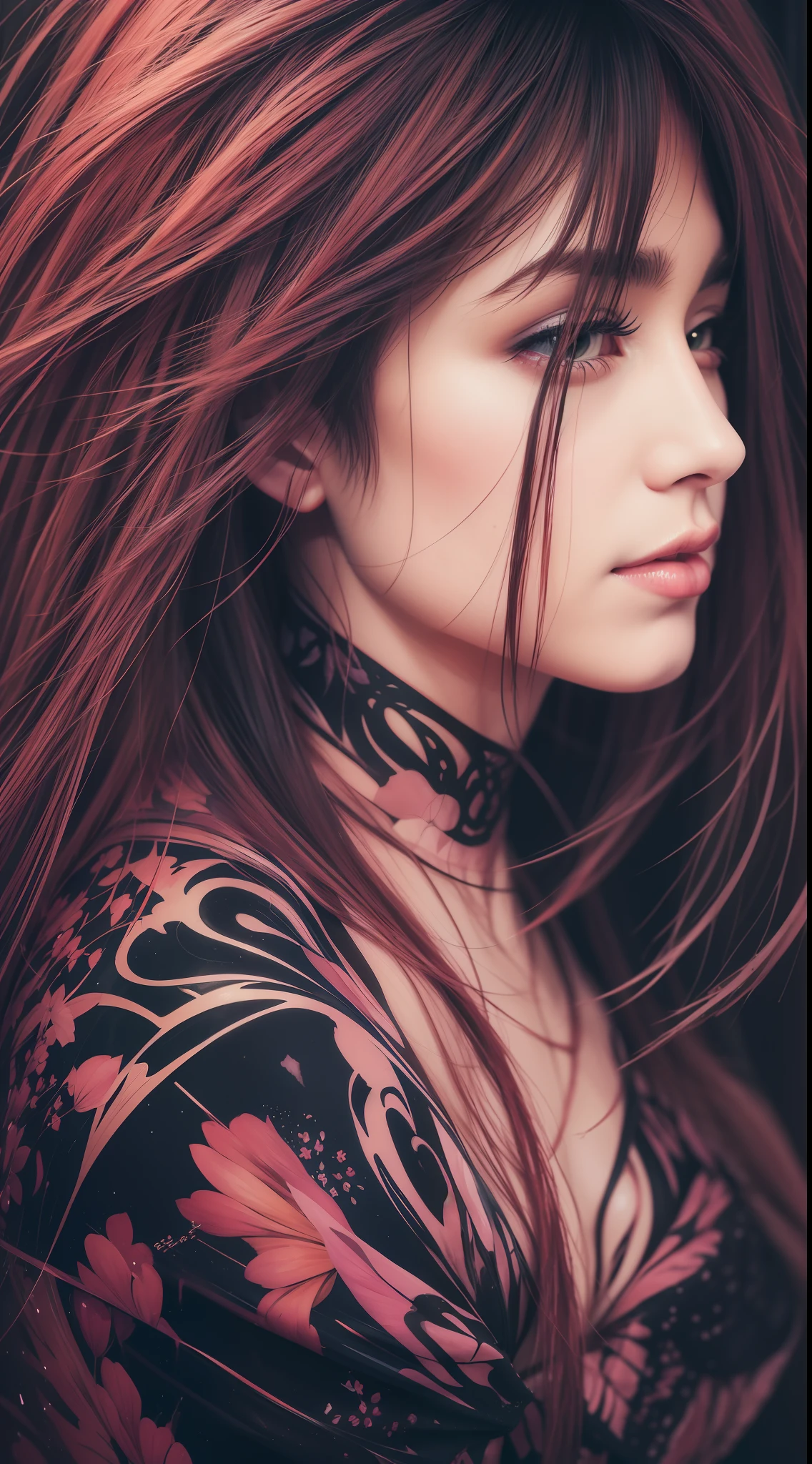 Colorful beautiful woman: Black ink flow: 8k resolution photorealistic masterpiece: by Aaron Horkey and Jeremy Mann: intricately detailed fluid gouache painting: by Jean Baptiste Mongue: calligraphy: acrylic: watercolor art, professional photography, natural lighting, volumetric lighting maximalist photoillustration: by marton bobzert: 8k resolution concept art intricately detailed, complex, elegant, expansive, fantastical