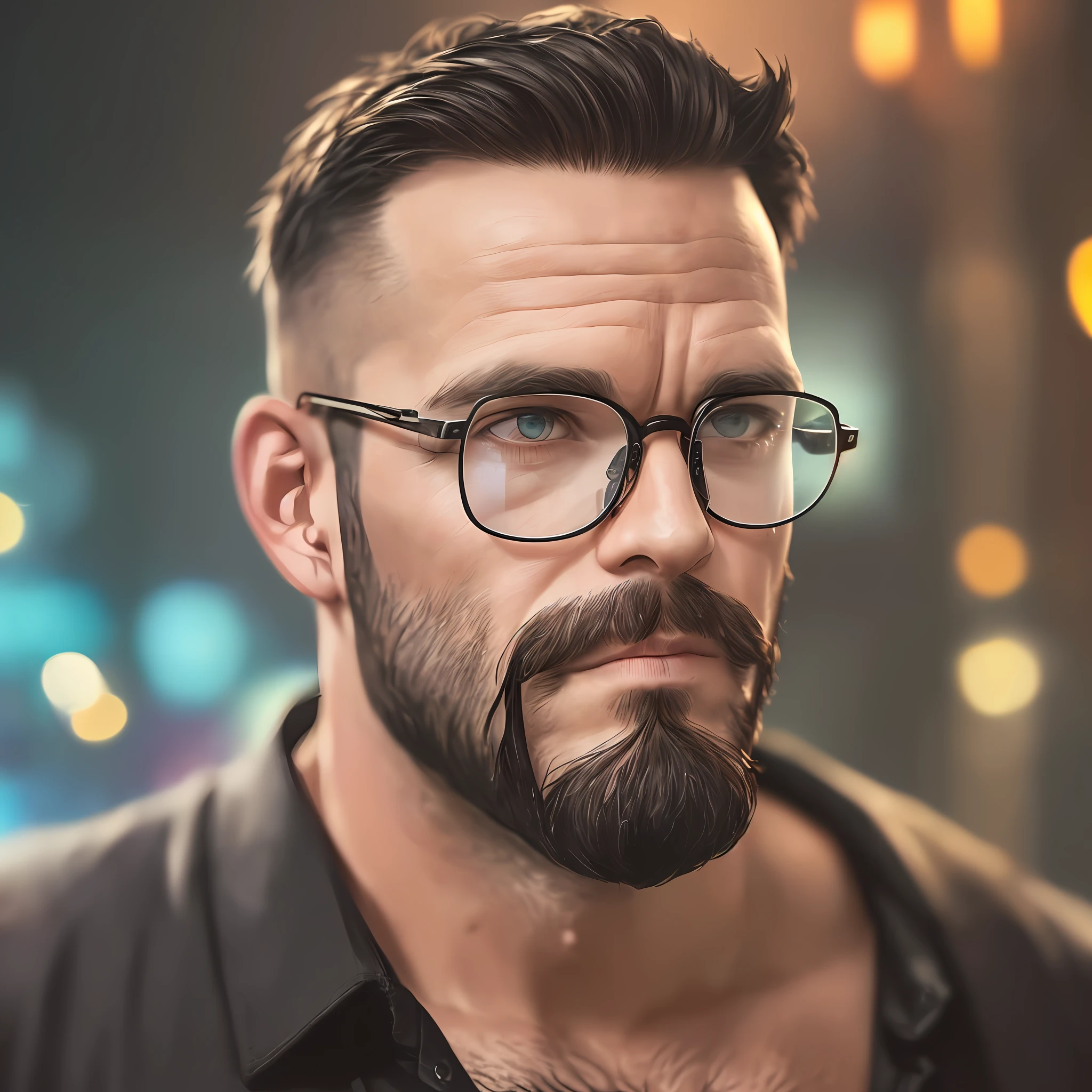 ((( 39 year old man wearing goatee beard and glasses, High Resolution, 4k, MASTERPIECE, dreamlike, UHD, Ultra Detailed, Perfect Resolution, Cinematic Lighting, Realistic Photo, ))) --auto --s2