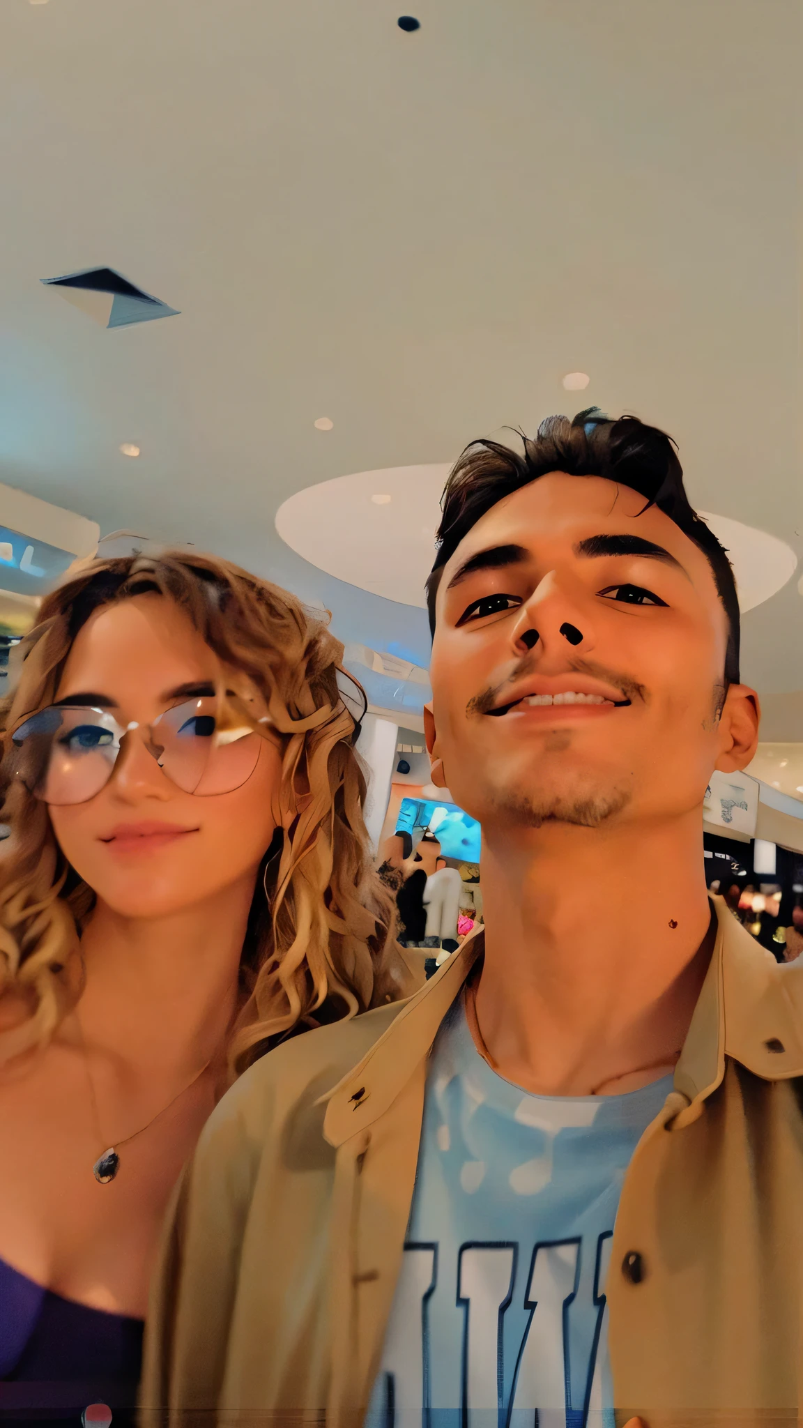there are two people standing together in a mall with a sky background, profile pic, at a mall, profile image, instagram story, taken in the early 2020s, instagram picture, by Nándor Katona, very very low quality picture, 📷 mungojerrie and rumpleteazer, profile picture 1024px
