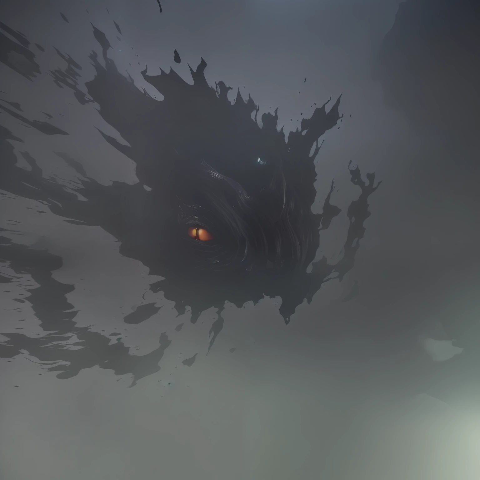 gorgeous, high quality, 4k, hd, exquisite details, thick paint, realistic, unreal 5, monster, a cloud of pitch-black matter, shadow demon, ink splash, black slime cover,