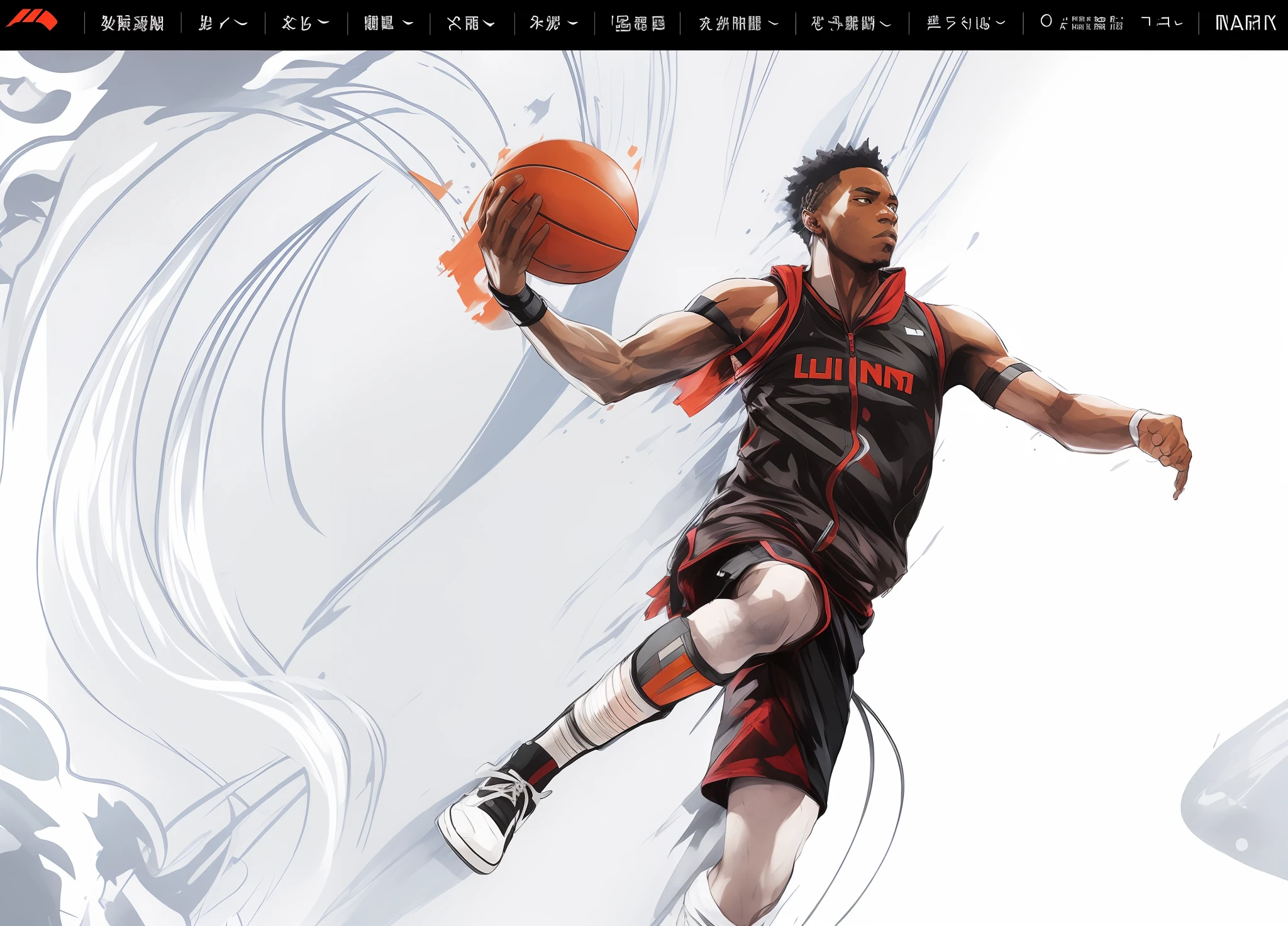black man, (naruto style:0.9), by Jeremy Mann,Li-ning sportwear